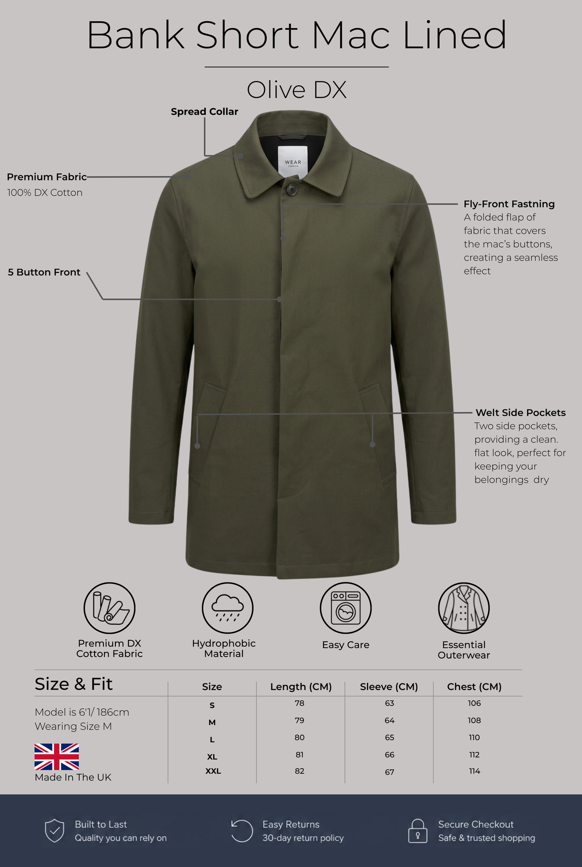 Bank Short Mac Lined - Olive Dx - Wear London