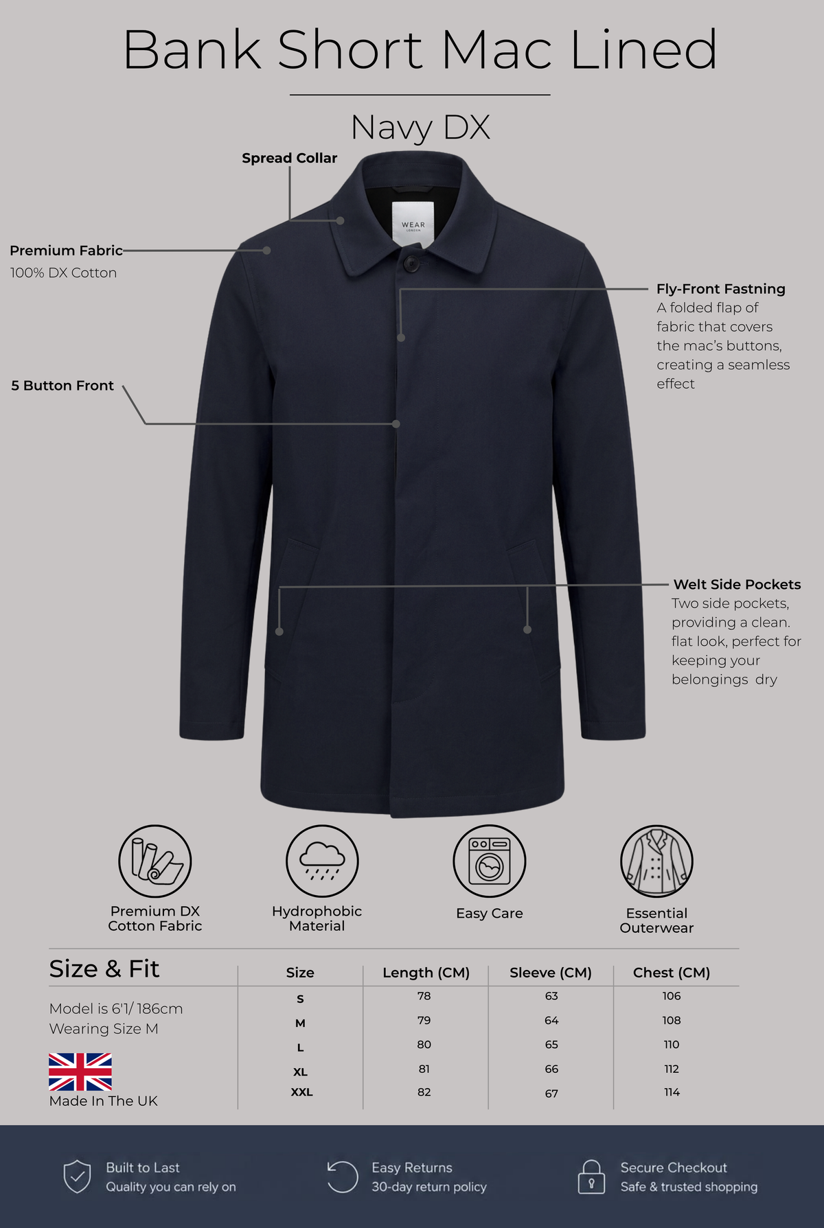 Bank Short Mac Lined - Navy Dx - Wear London