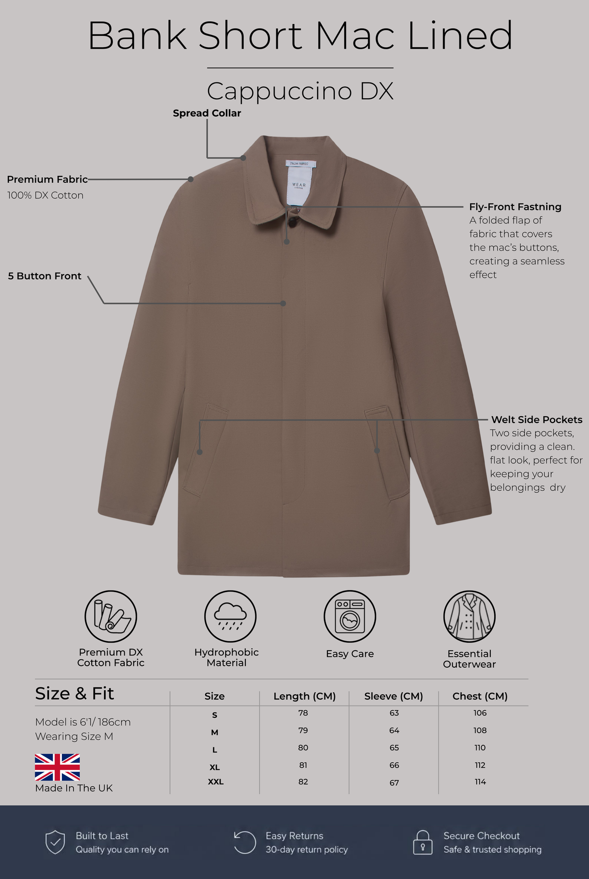 Bank Short Mac Lined - Cappuccino - Wear London