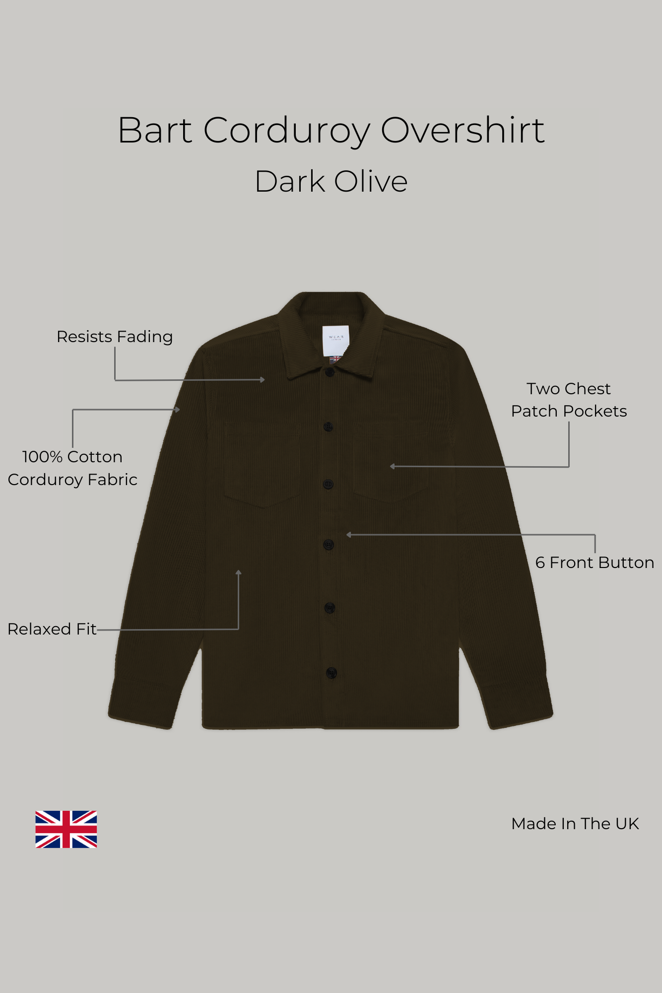 Bart Corduroy Overshirt - Dark olive - Wear London