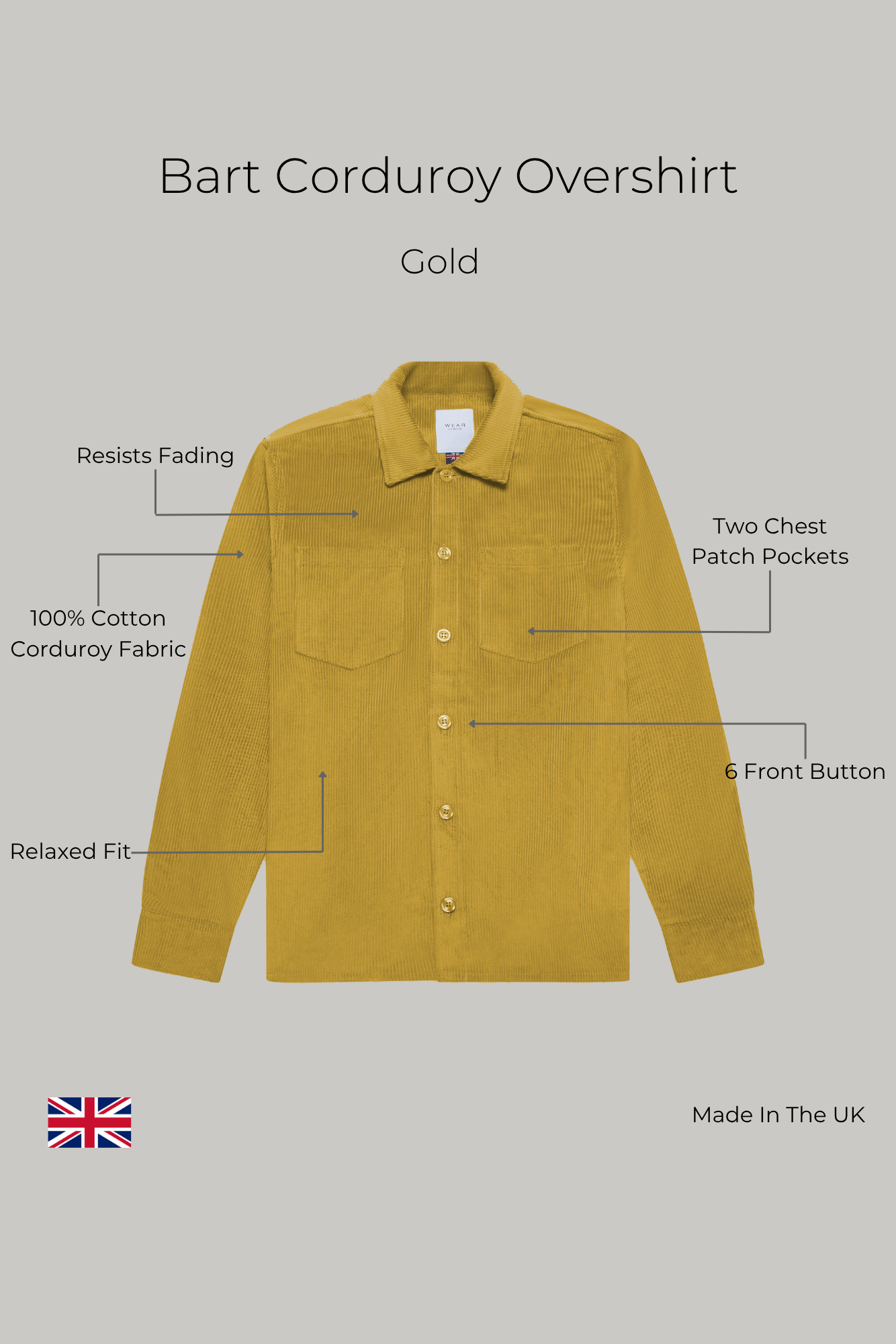 Bart Corduroy Overshirt - Gold - Wear London