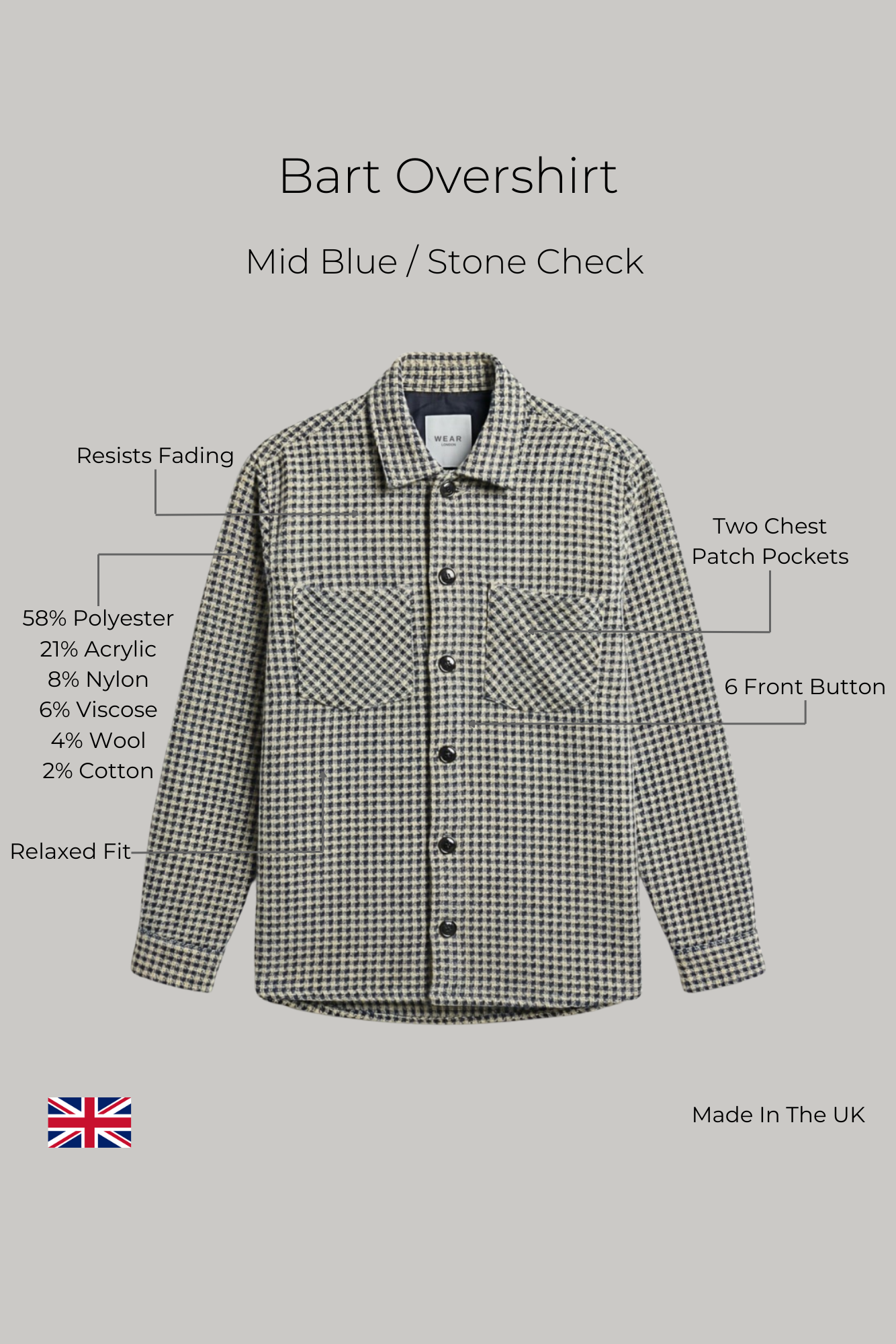 Bart Overshirt - Mid Blue / Stone Check - Wear London