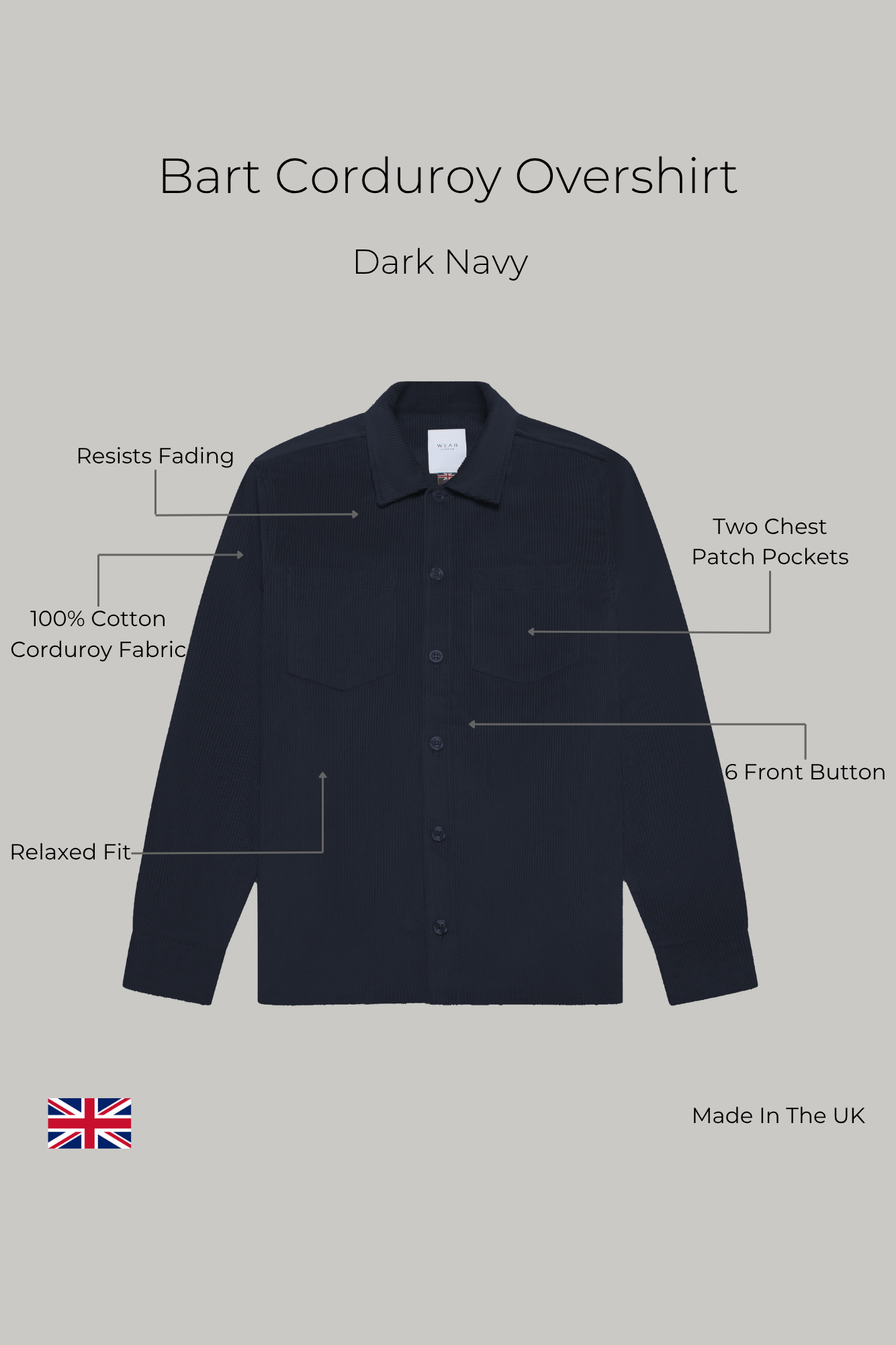 Bart Corduroy Overshirt - Dark Navy - Wear London