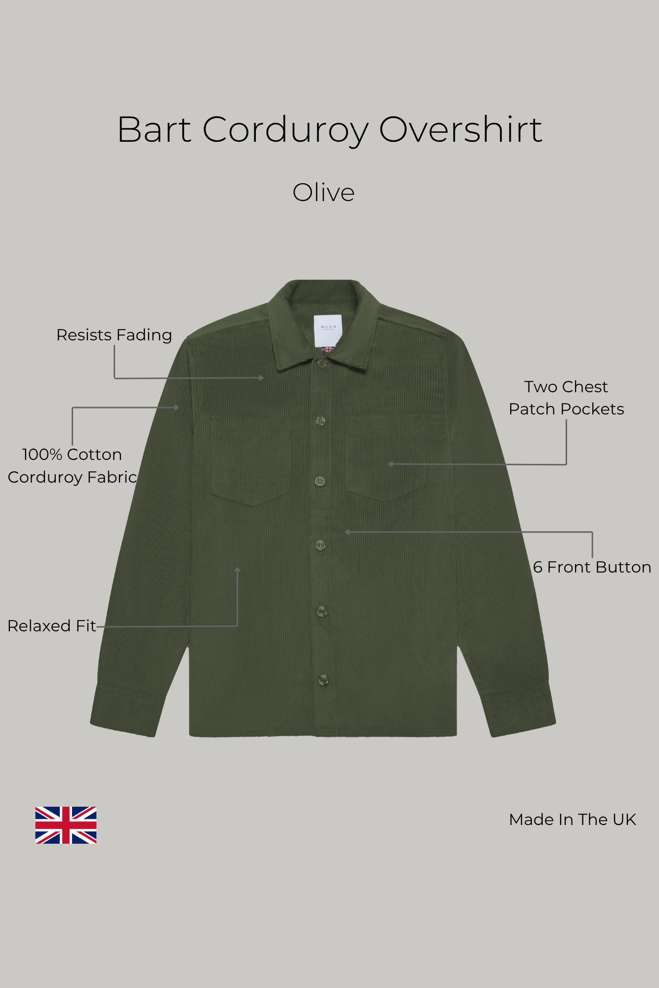 Bart Corduroy Overshirt - Olive - Wear London