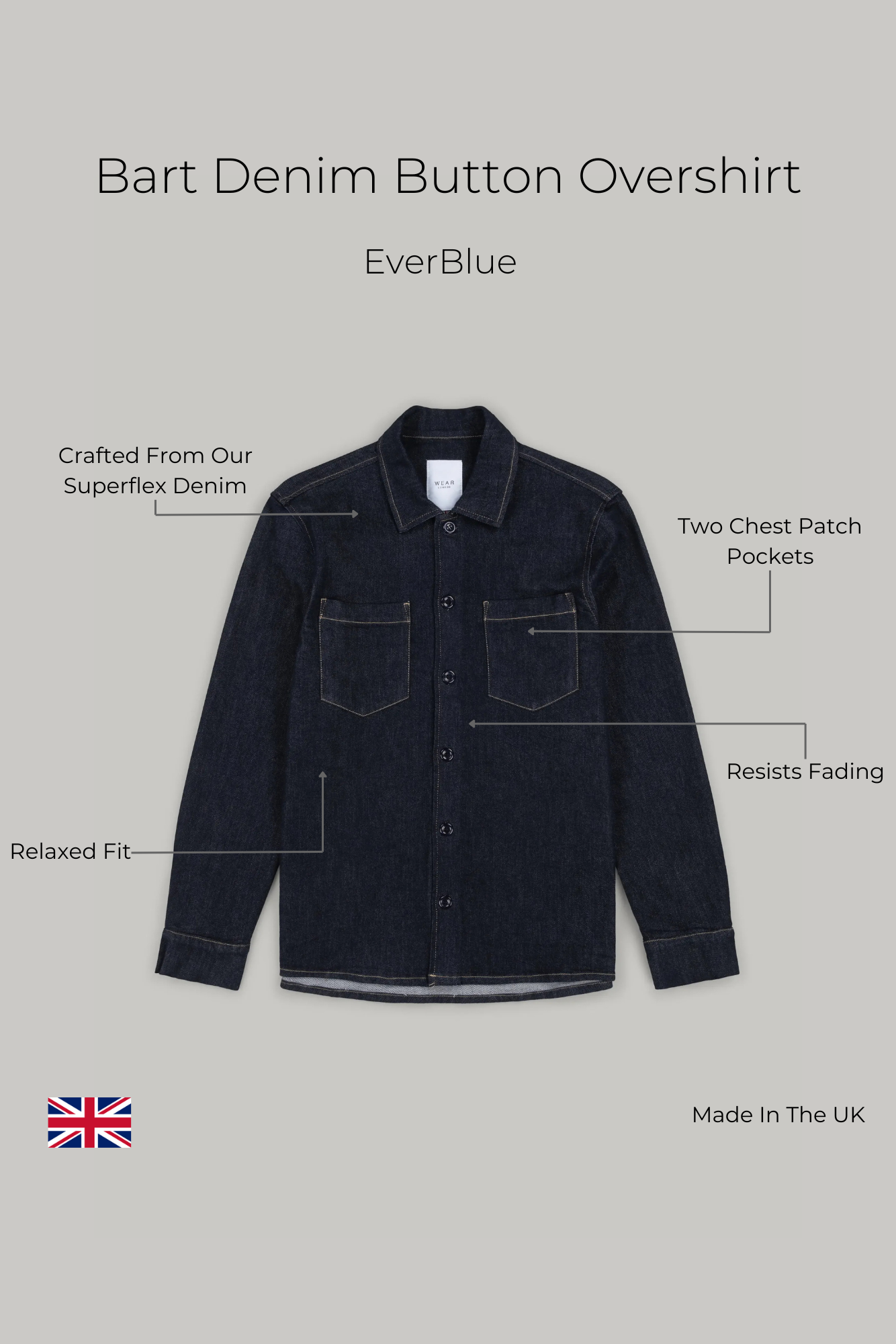 Bart Denim Button Overshirt - EverBlue - Wear London