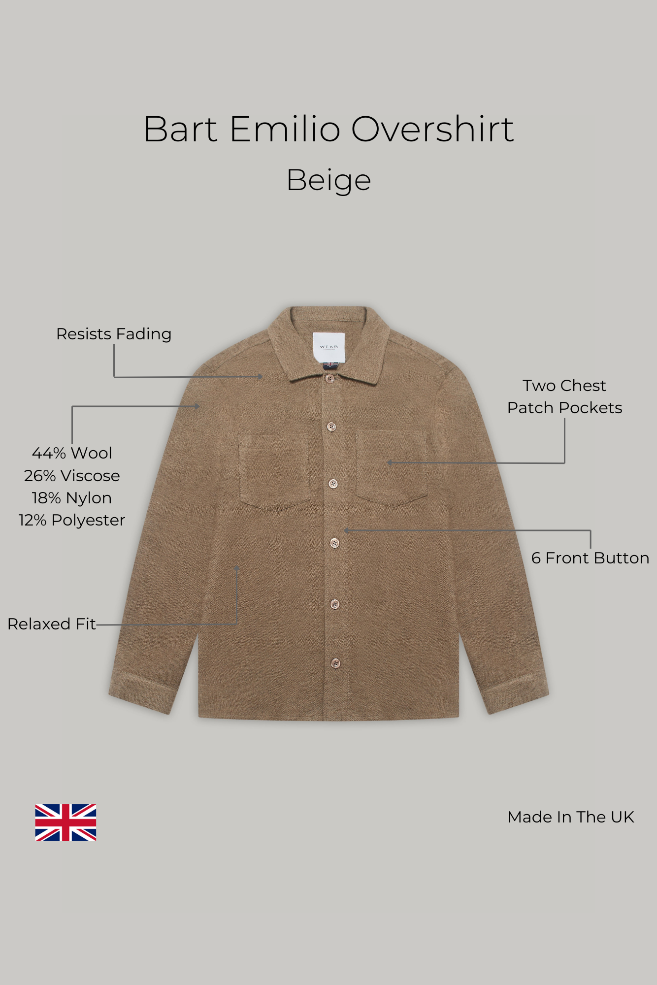 Bart Emilio Overshirt - Beige - Wear London