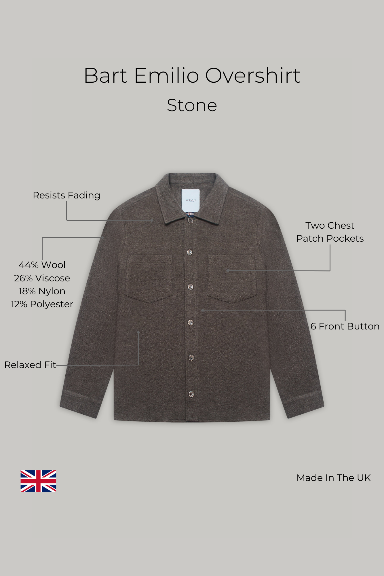 Bart Emilio Overshirt - Stone - Wear London