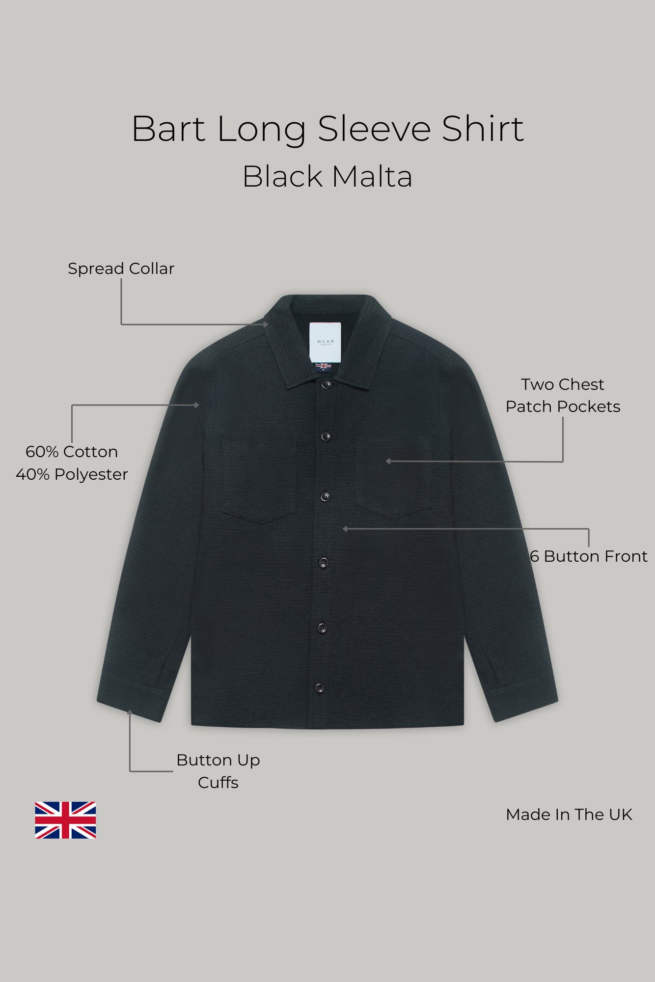 Bart Long Sleeve Shirt - Black Malta - Wear London