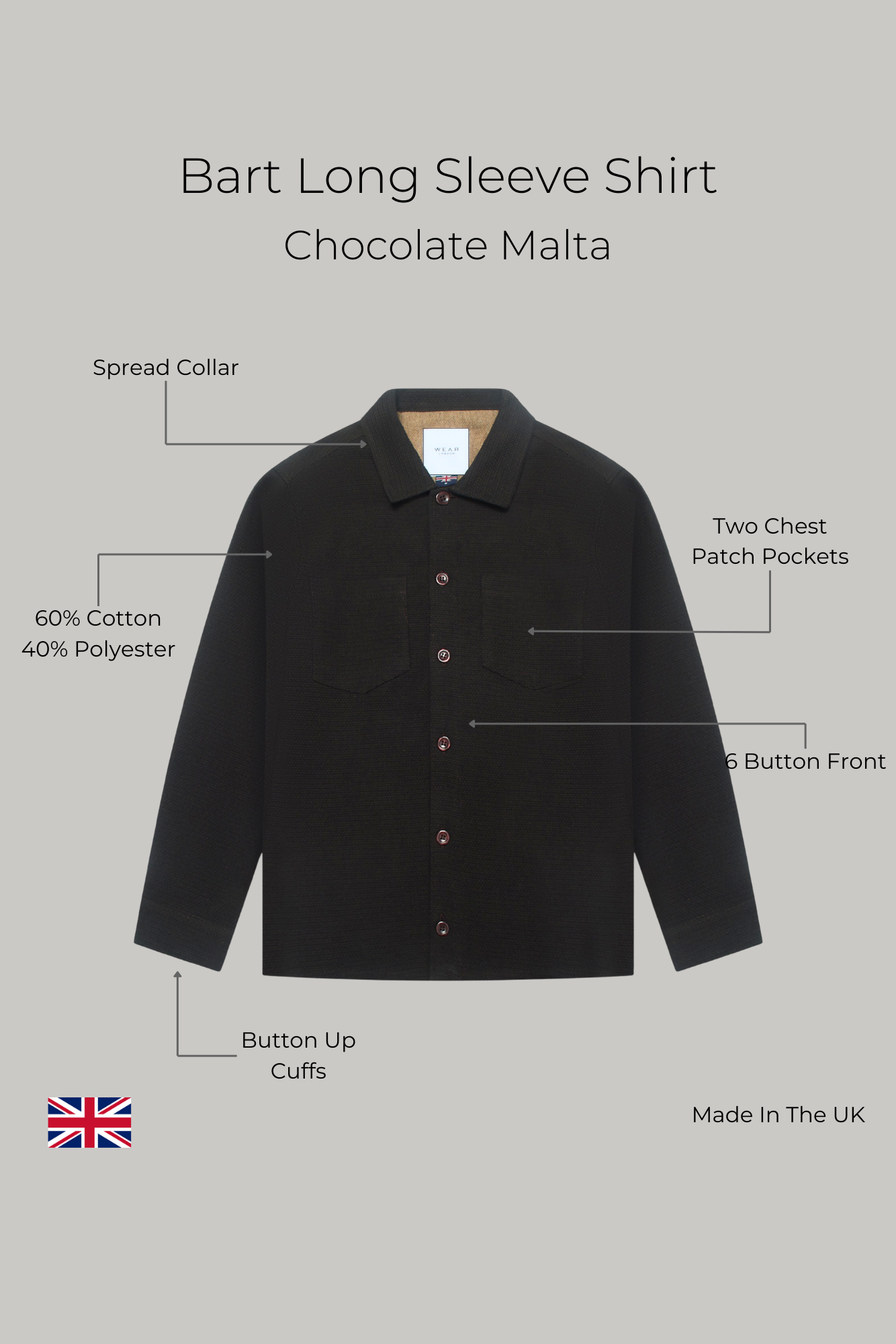 Bart Long Sleeve Shirt - Chocolate Malta - Wear London