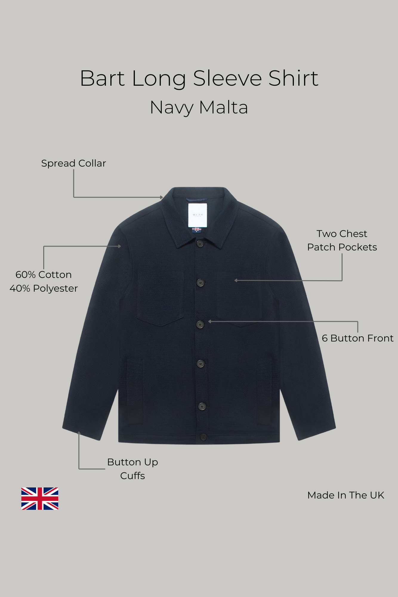 Bart Long Sleeve Shirt - Navy Malta - Wear London
