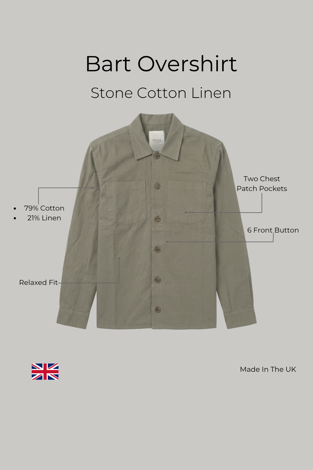 Bart Overshirt - Mushroom Cotton Linen - Wear London