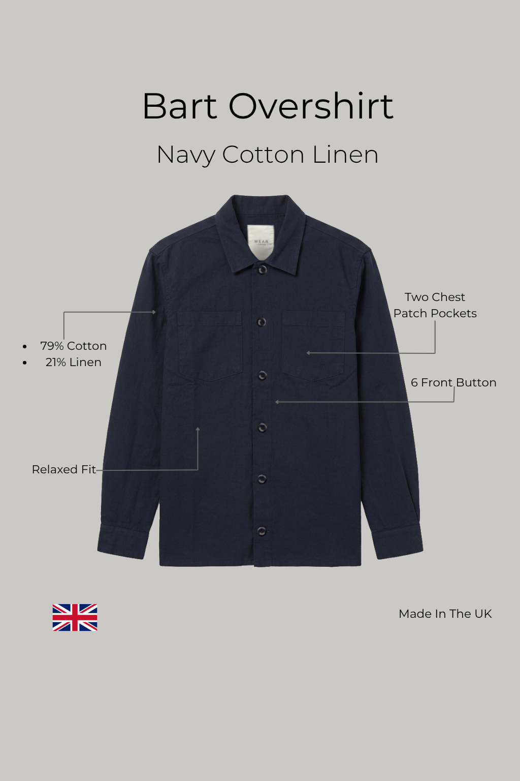 Bart Overshirt - Navy Cotton Linen - Wear London