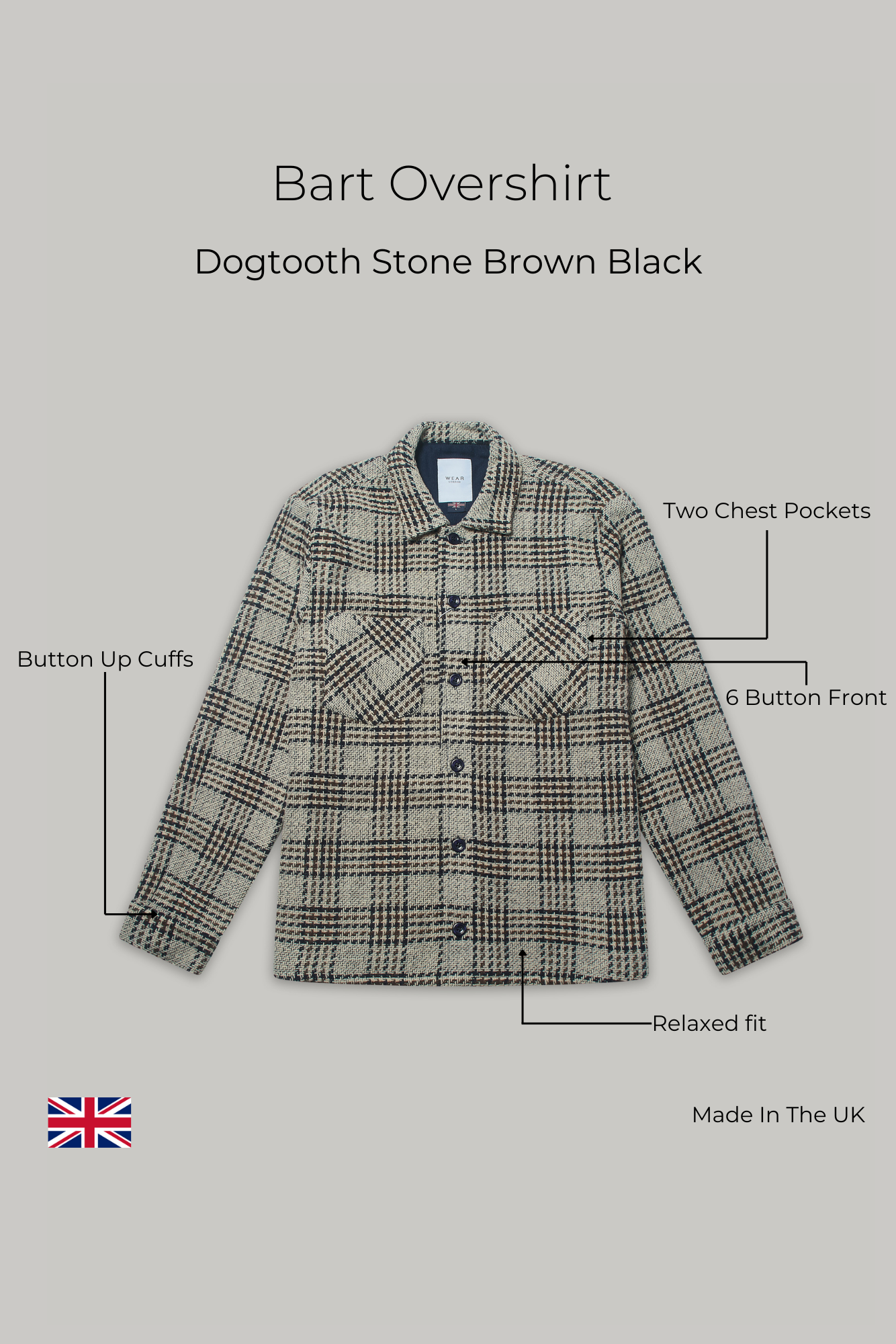 Bart Overshirt - Dogtooth Stone Brown Black - Wear London