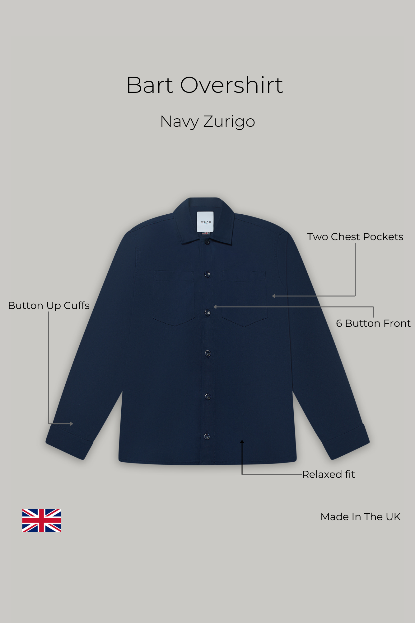 Bart Overshirt - Navy Zurigo - Wear London