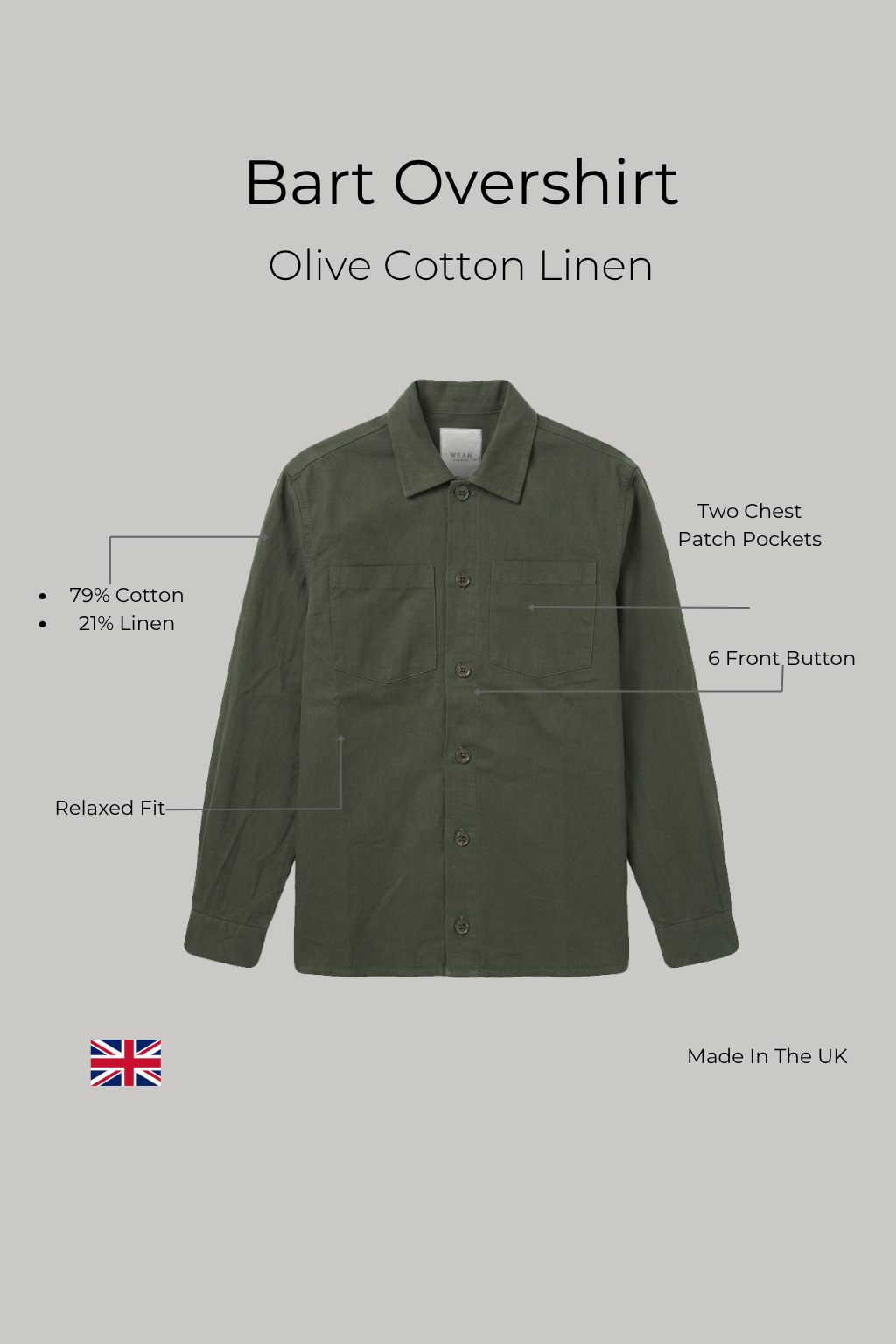 Bart Overshirt - Olive Cotton Linen - Wear London