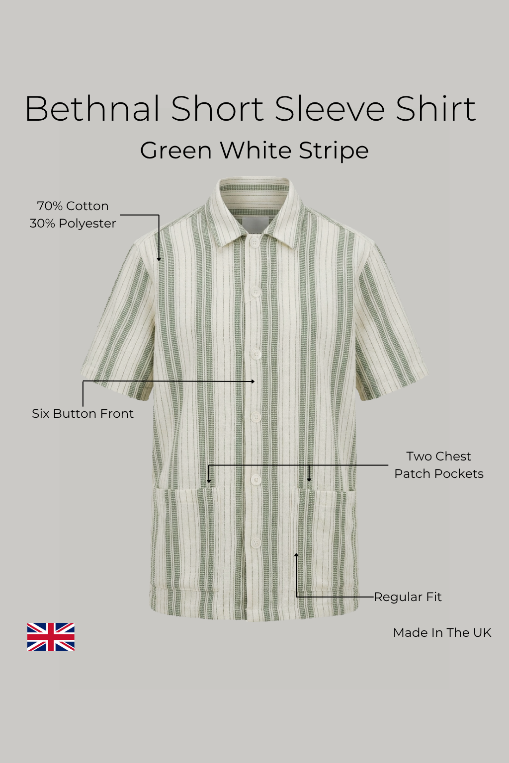 Bethnal Short Sleeve Shirt - Green White Stripe - Wear London