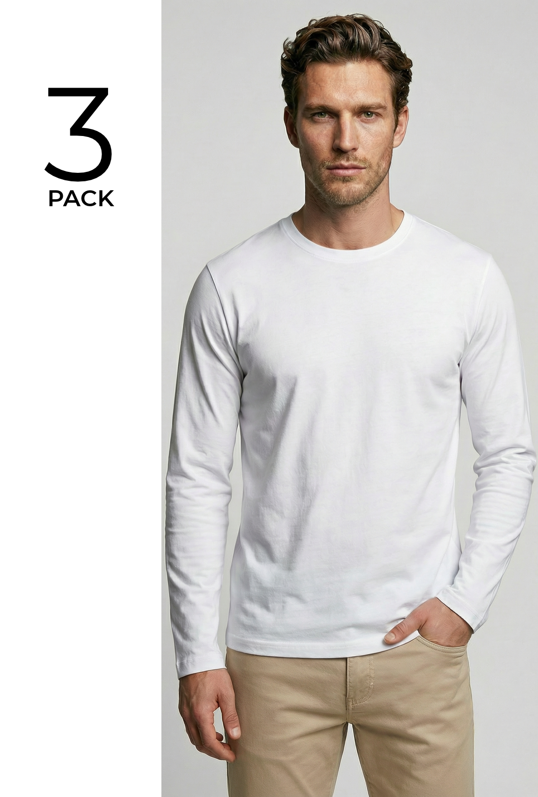 Bevis Long Sleeve Cotton T-Shirt - 3 Pack - Wear London