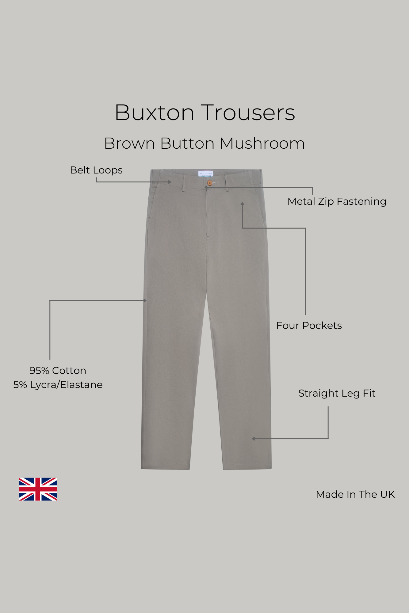 Buxton Trousers -Brown Button Mushroom - Wear London