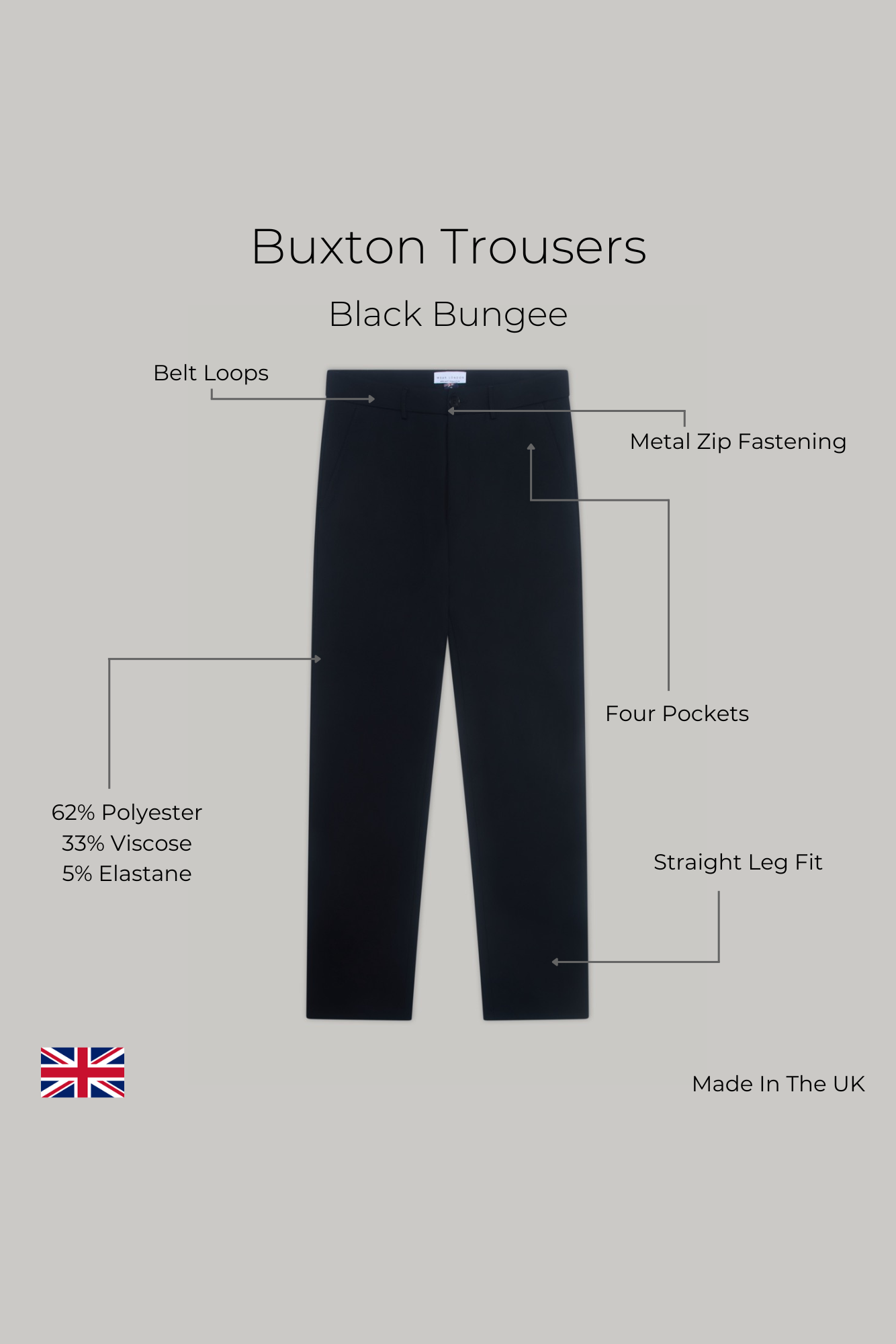 Buxton Trouser - Black Bungee - Wear London