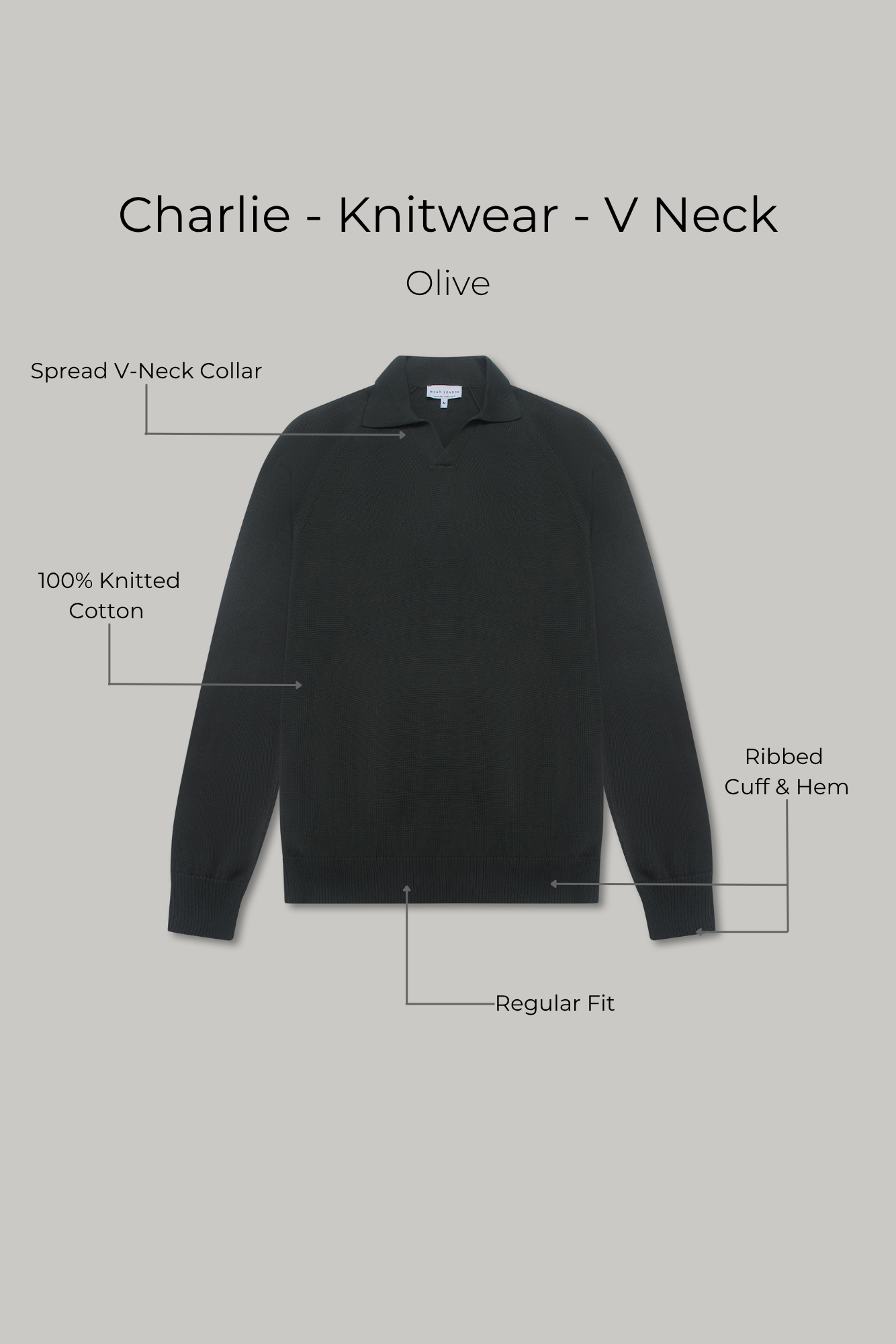 Charlie - Knitwear - V Neck - Olive - Wear London