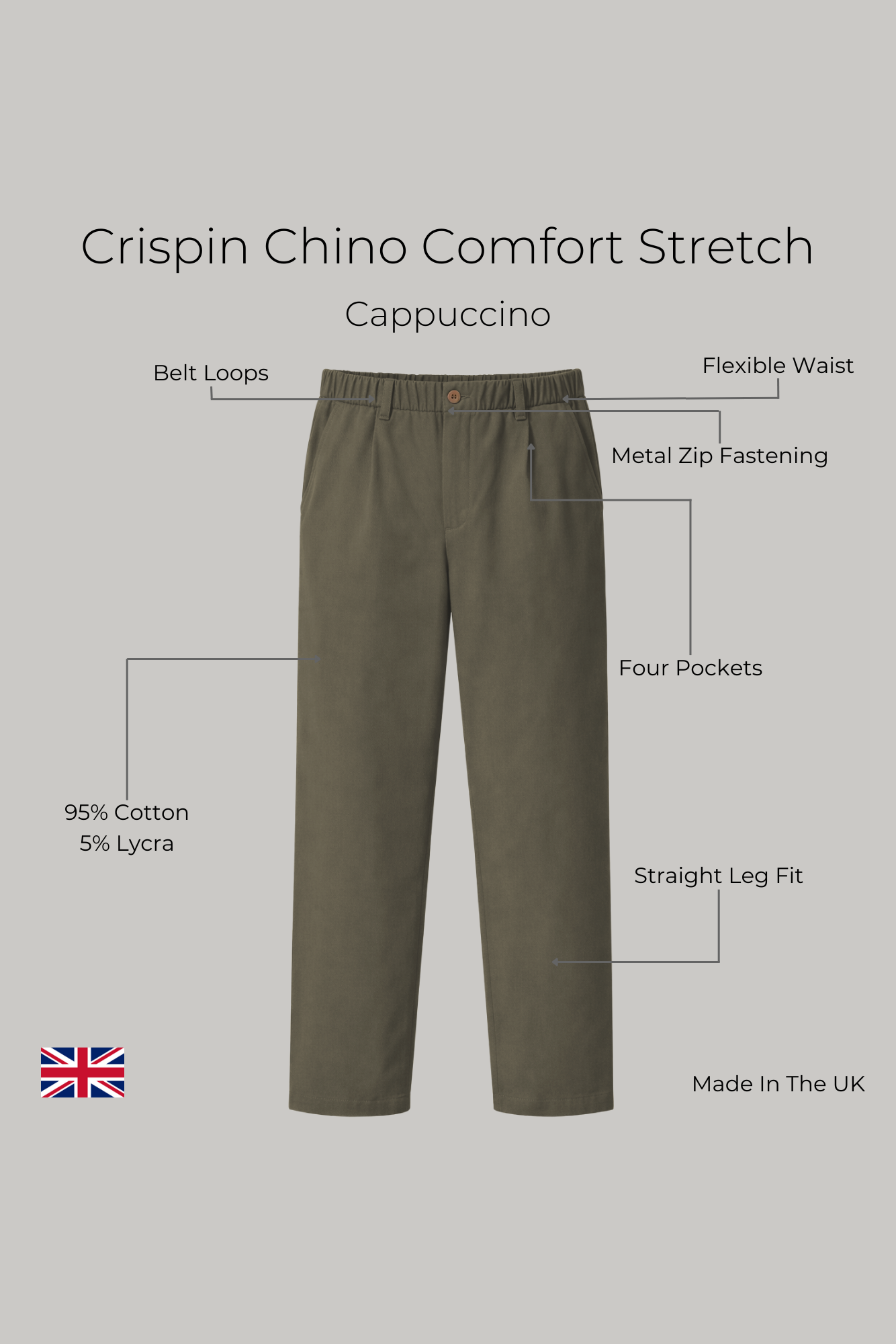Crispin Chino Comfort Stretch - Cappucino - Wear London