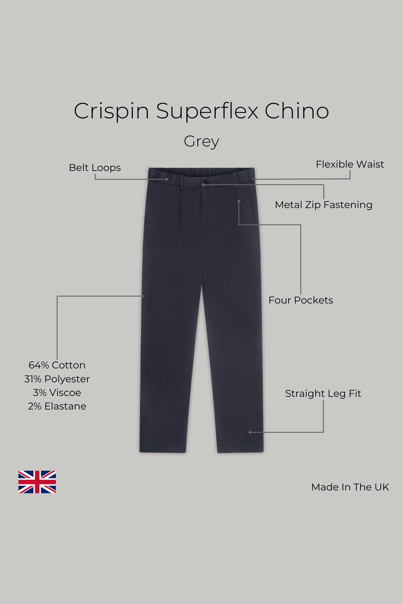 Crispin Superflex Chino - Grey - Wear London