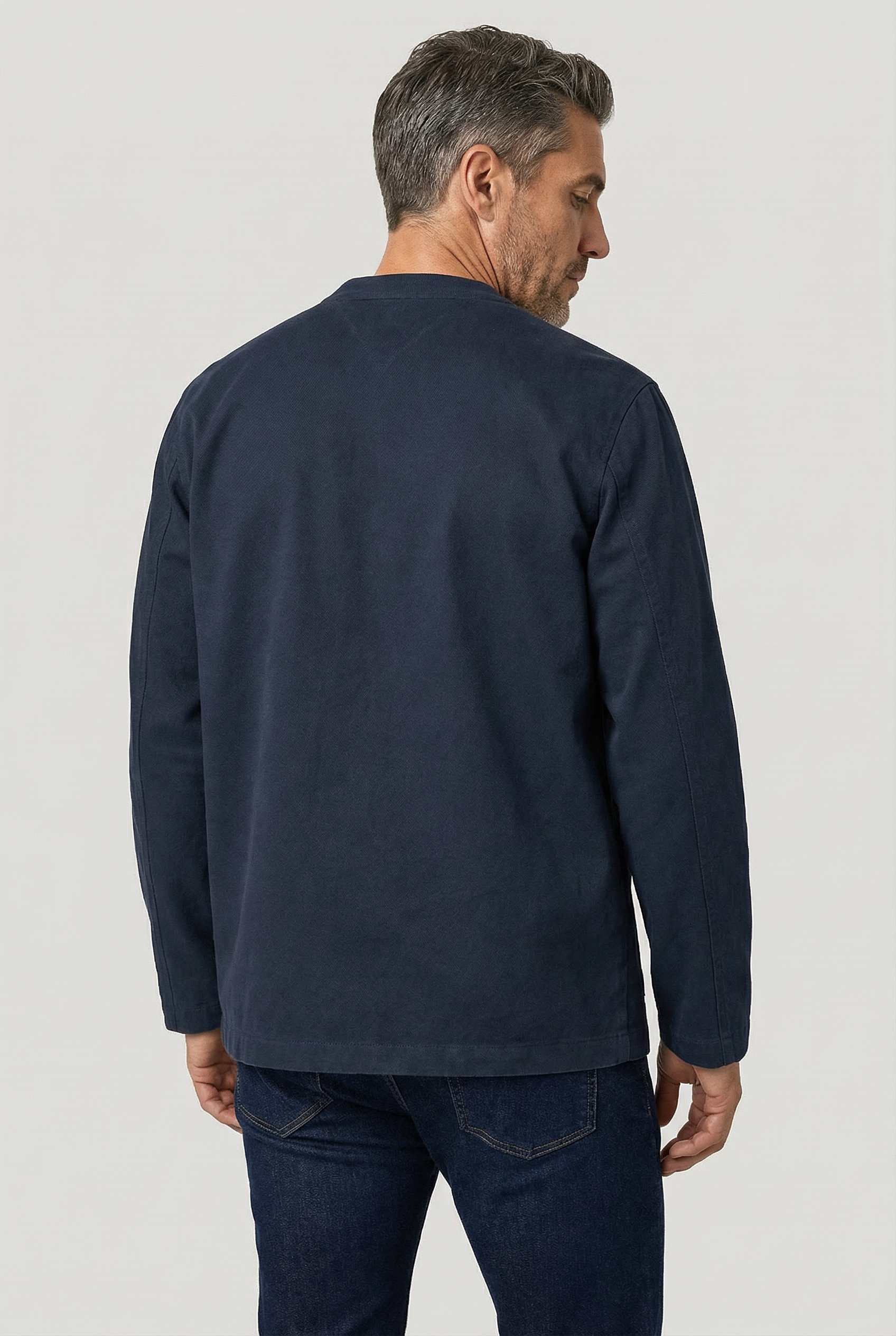 Fleming V-Neck Shacket - Navy Moleskin - Wear London
