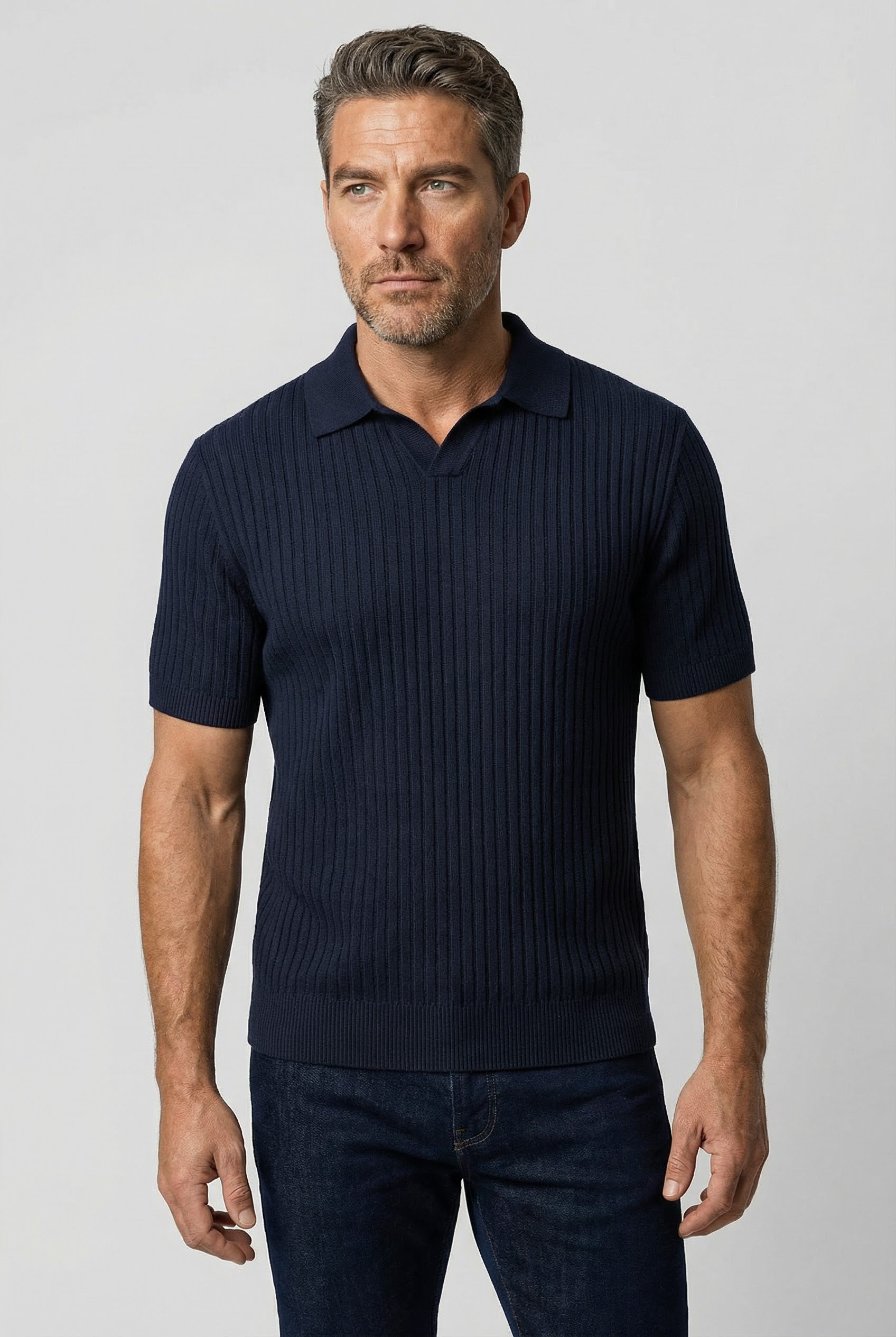 Barbican - V Neck Jacquard - Navy - Wear London