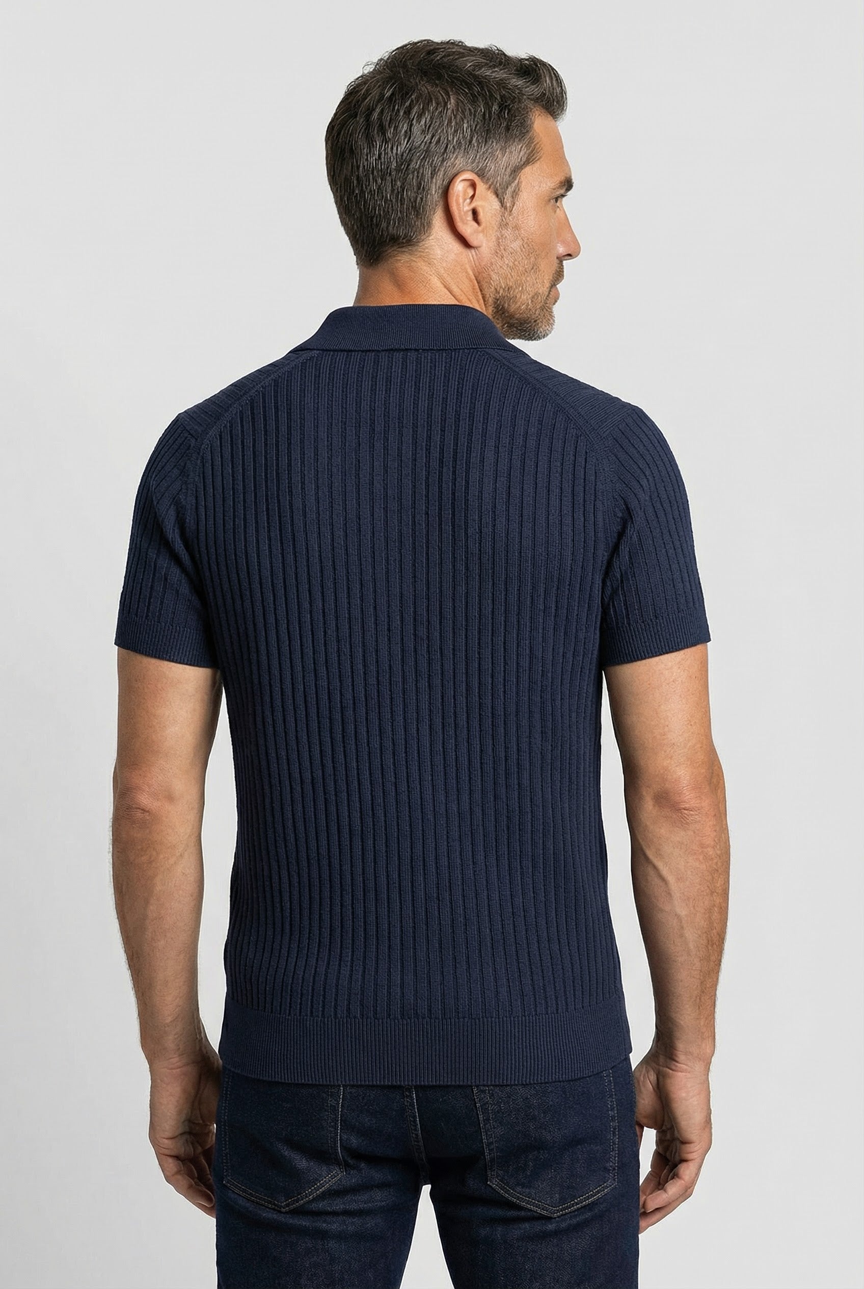 Barbican - V Neck Jacquard - Navy - Wear London