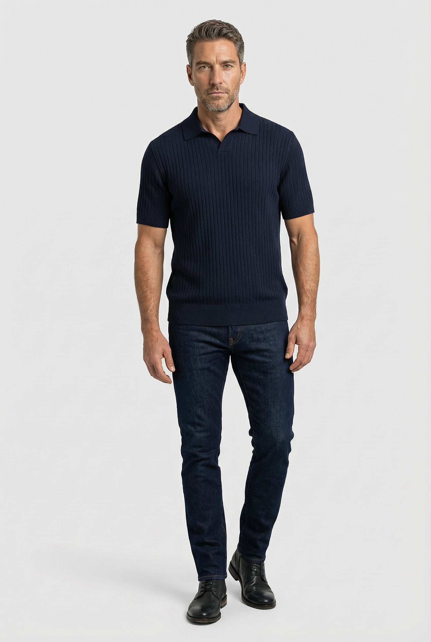 Barbican - V Neck Jacquard - Navy - Wear London