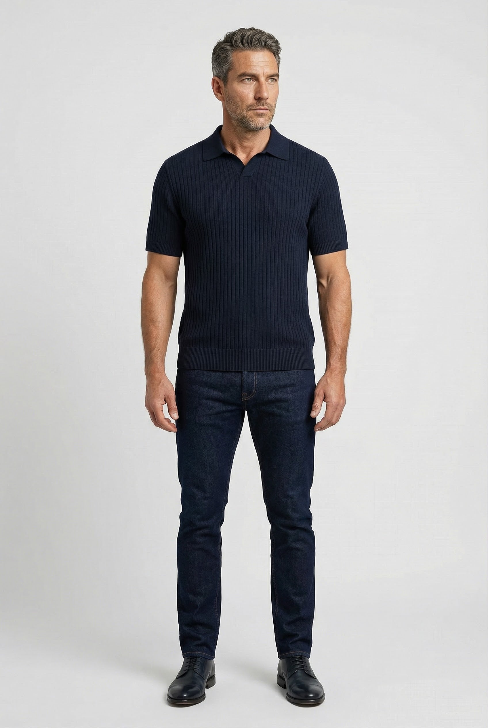 Barbican - V Neck Jacquard - Navy - Wear London