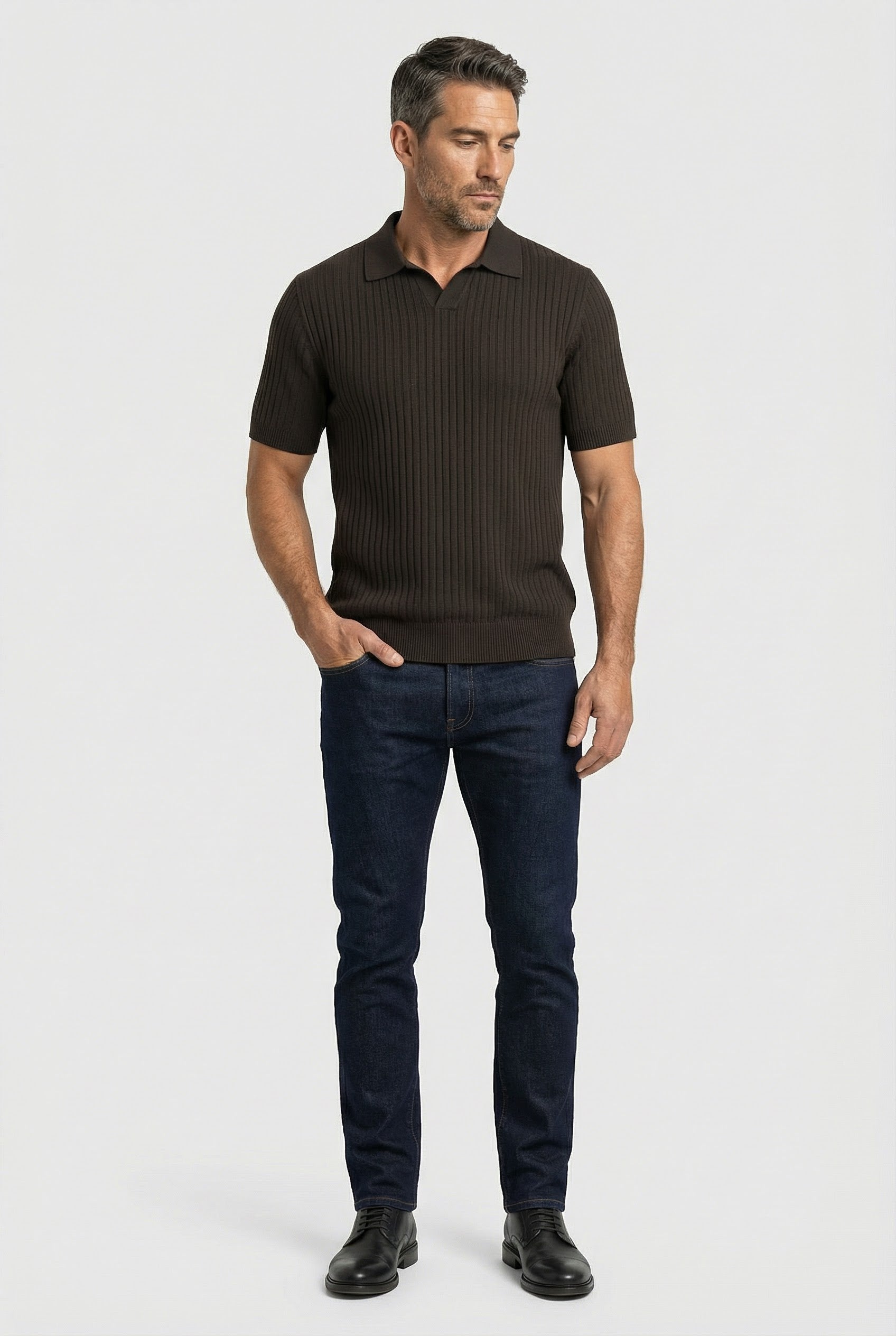 Barbican - V Neck Jacquard - Chocolate - Wear London