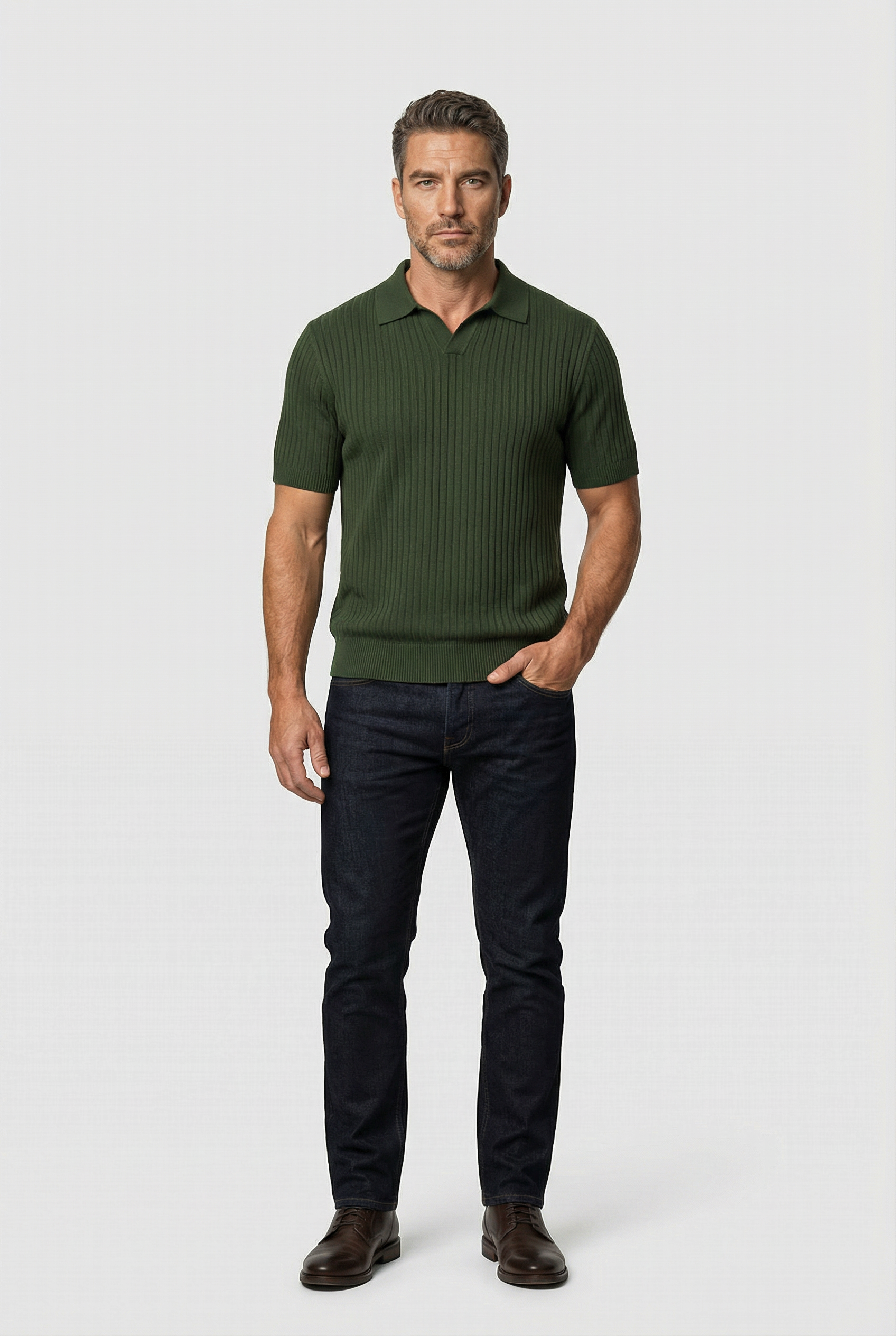 Barbican - V Neck Jacquard - Olive - Wear London