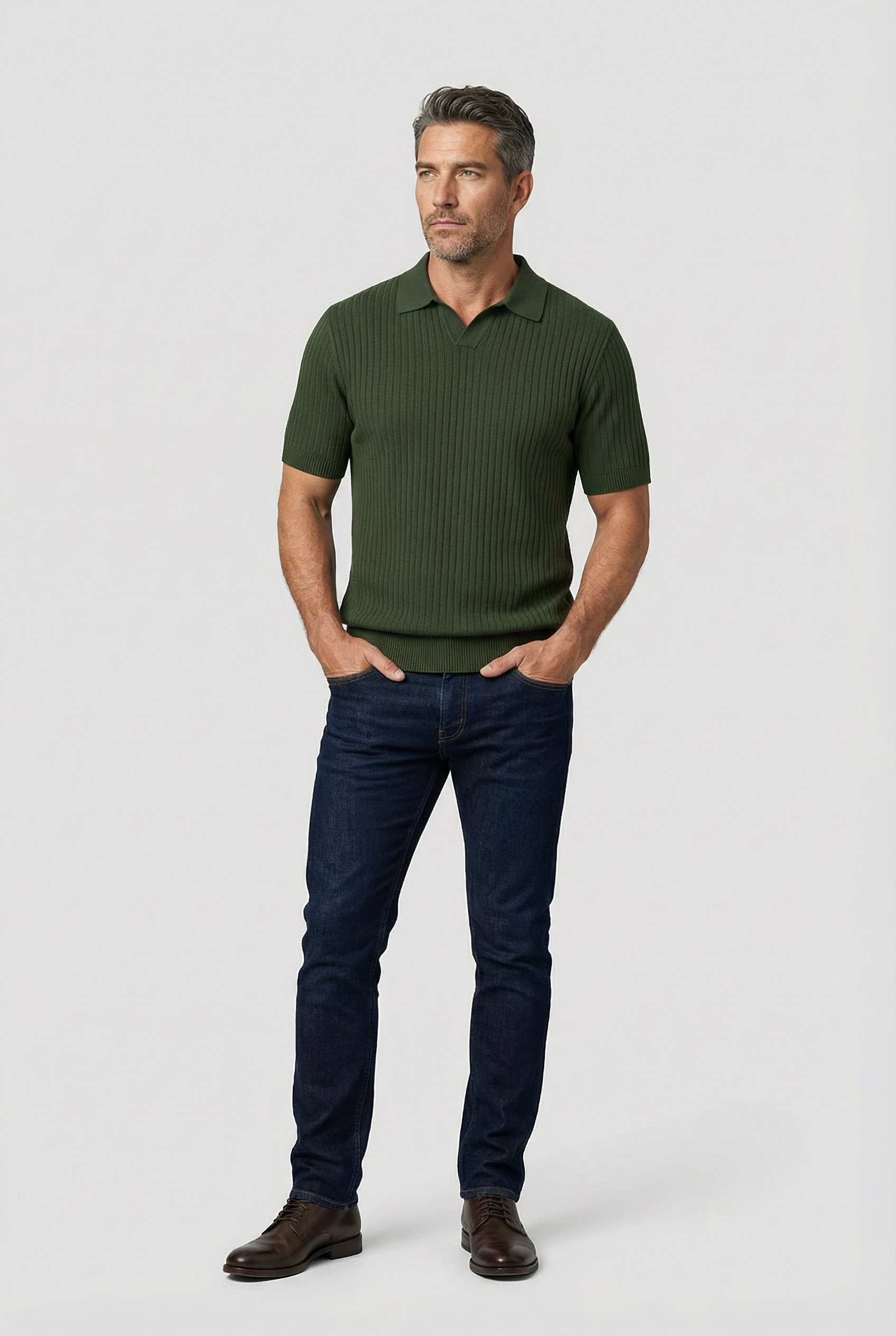 Barbican - V Neck Jacquard - Olive - Wear London