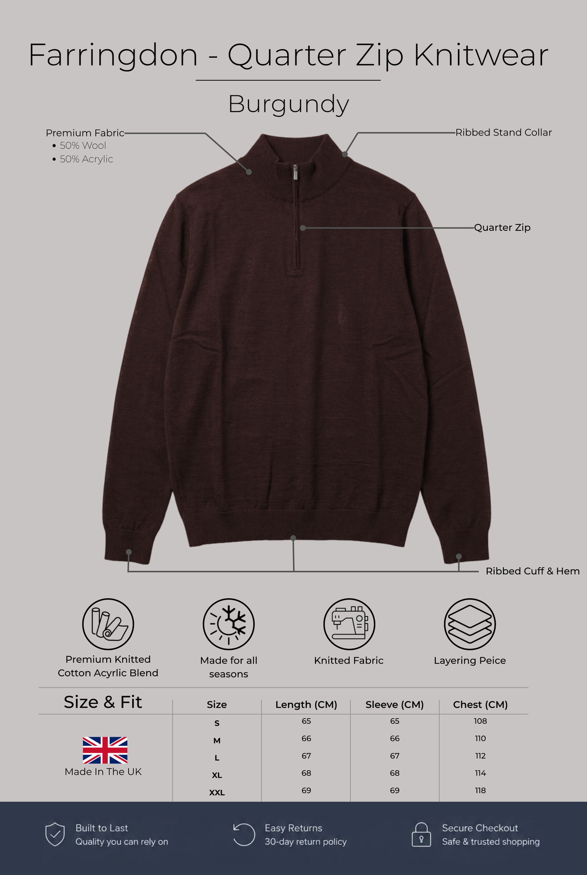Farringdon - Quarter Zip Knitwear - Burgundy - Wear London