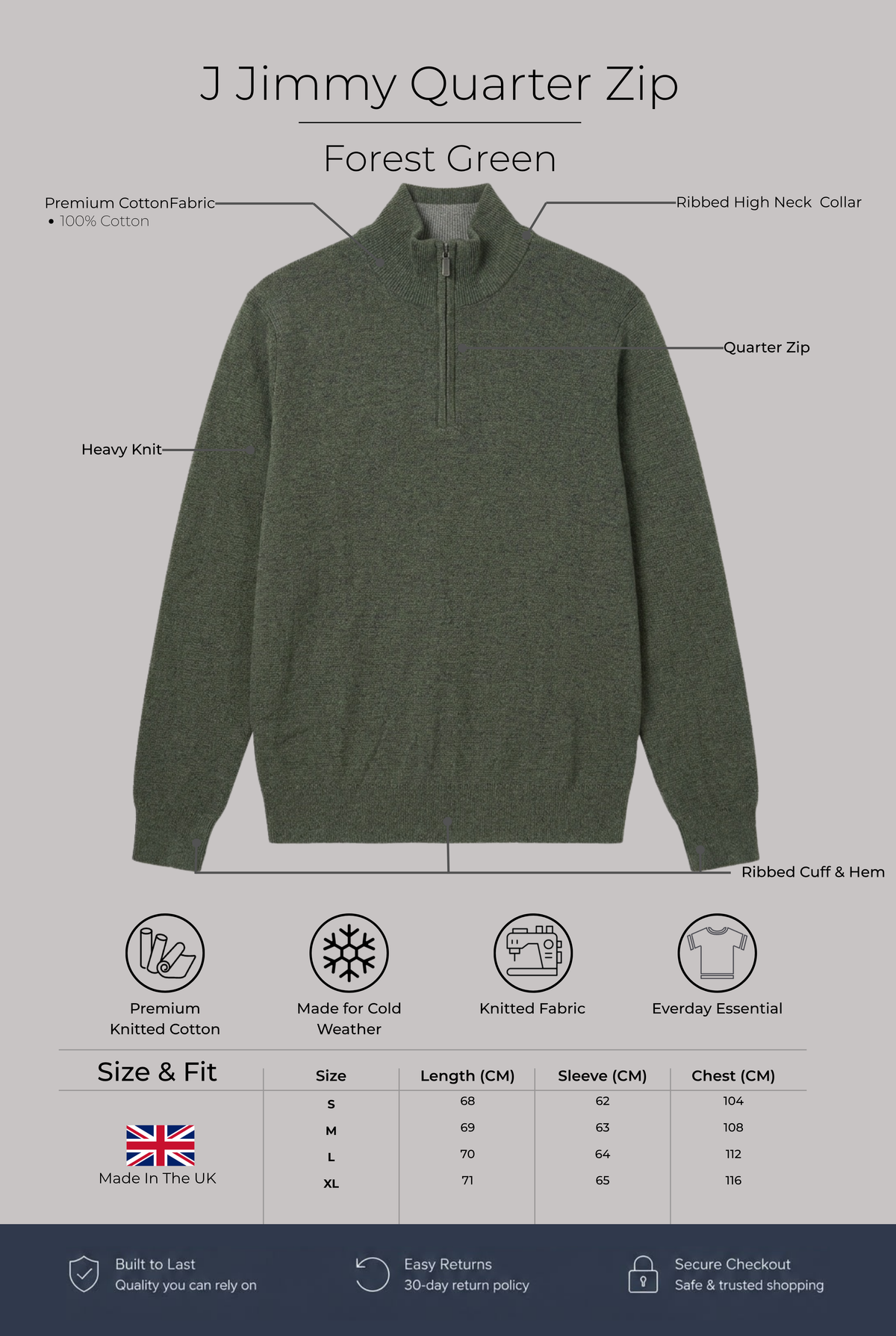 Jimmy Quarter Zip - Forest green - Wear London