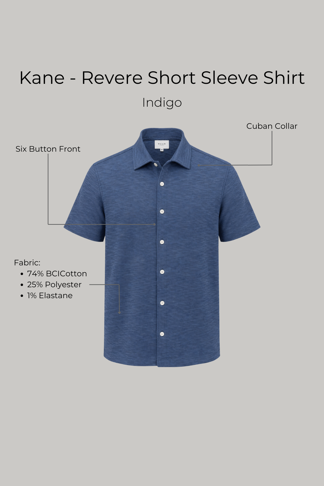 Kane - Revere Short Sleeve Shirt - Indigo - Wear London