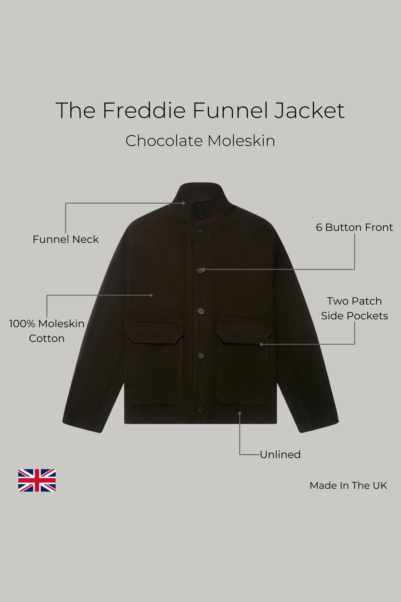 The Freddie Funnel Jacket - Chocolate Moleskin - Wear London