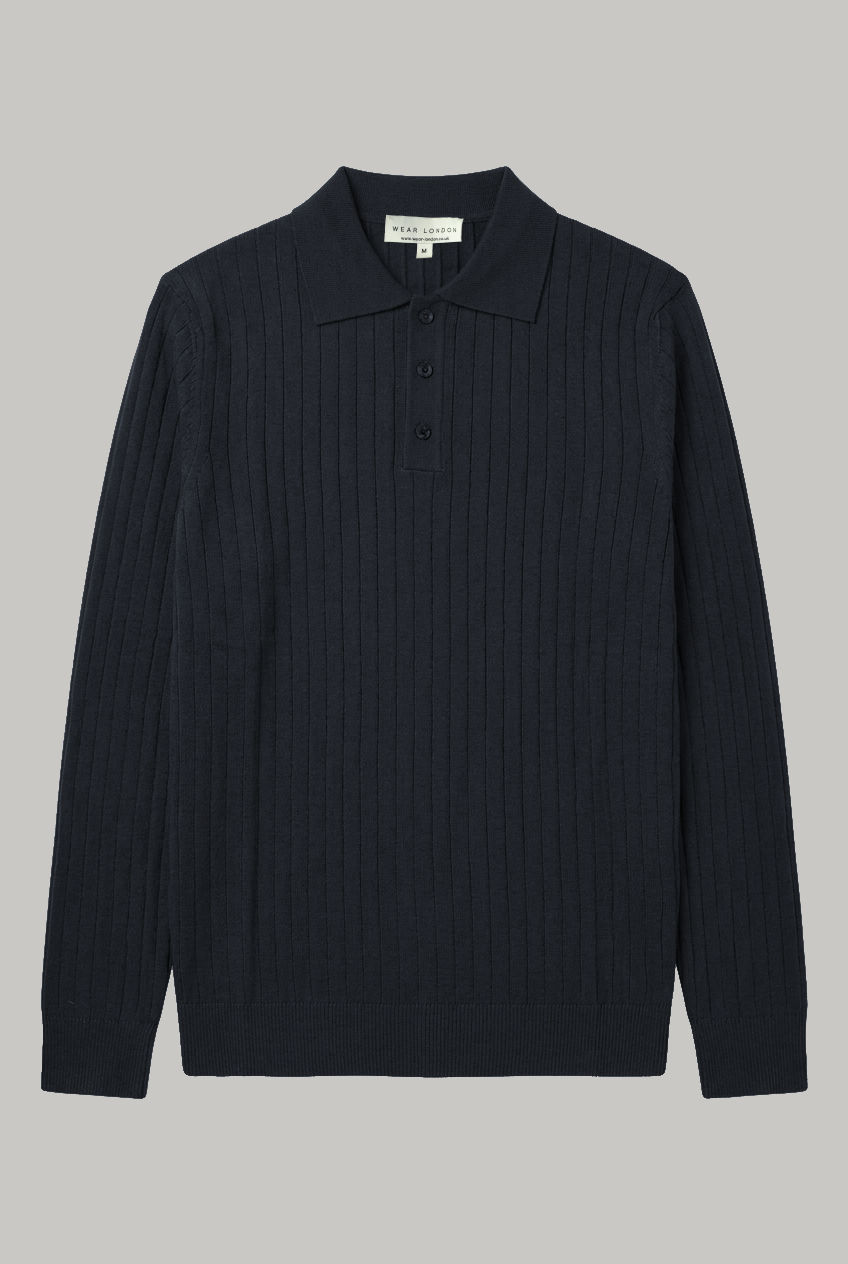 Oval - 3 Button Polo Knitwear - Navy - Wear London