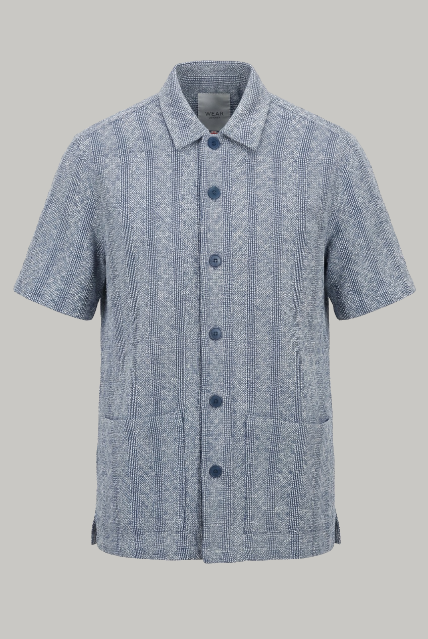 Bethnal Short Sleeve Shirt - Sky Navy Diagonal Marcel - Wear London
