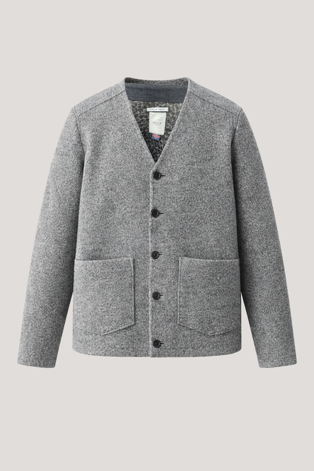 Fleming V-Neck Shacket - Light Grey Boiled Wool - Wear London