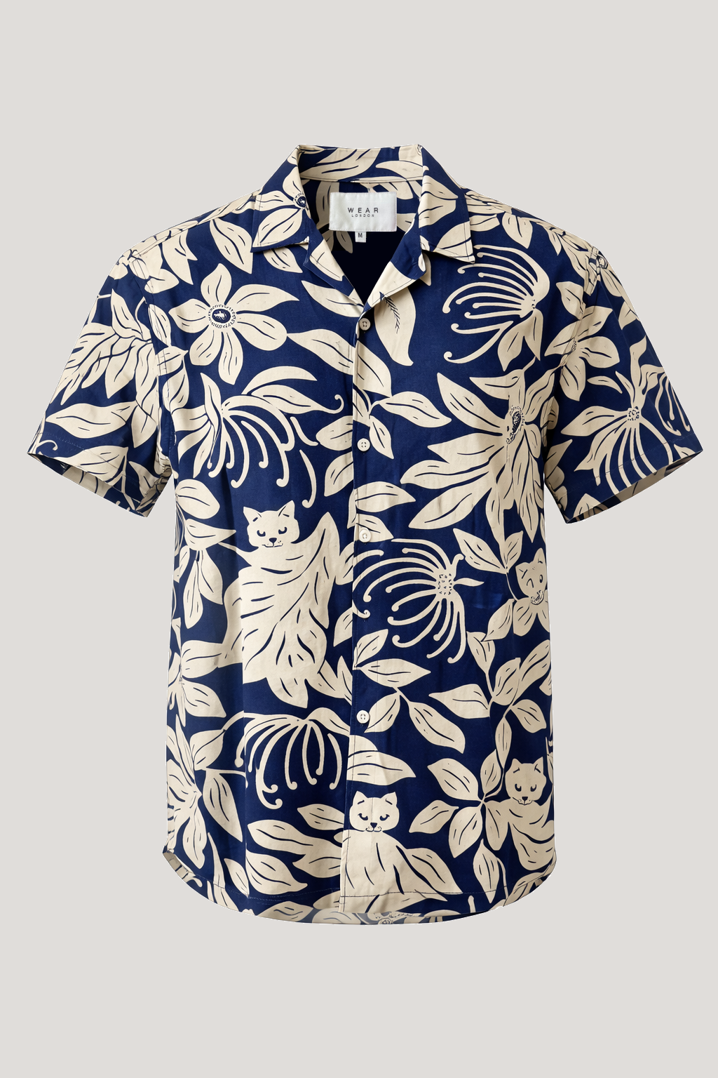 Dano Short Sleeve Shirt - Navy Taupe Hawaiin - Wear London