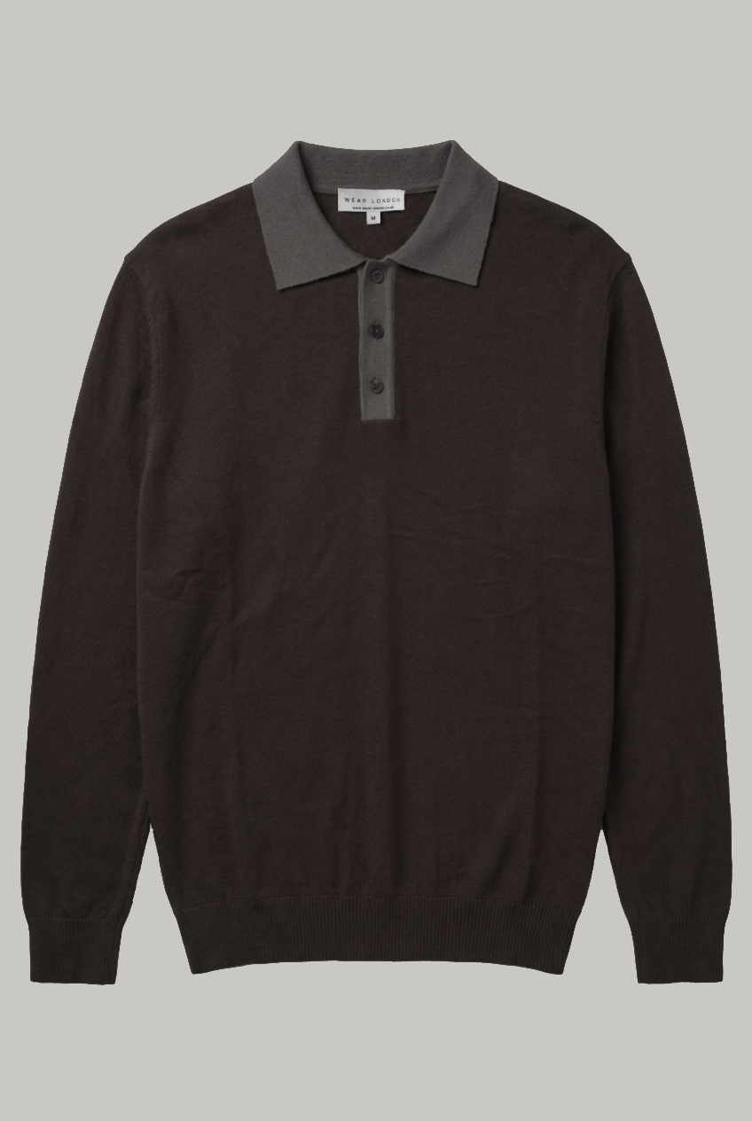 Portland - 3 Button Polo Knitwear - Chocolate - Wear London