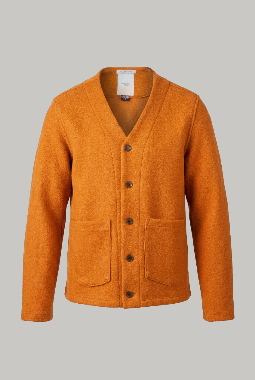 Fleming V-Neck Shacket - Orange Textured Wool - Wear London