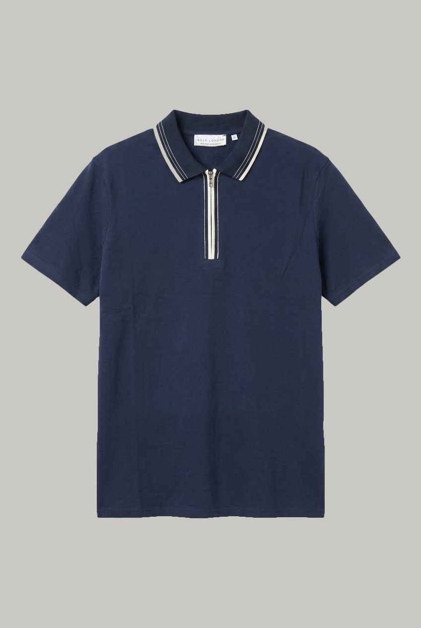Borough - Zip Polo - Navy Pique - Wear London
