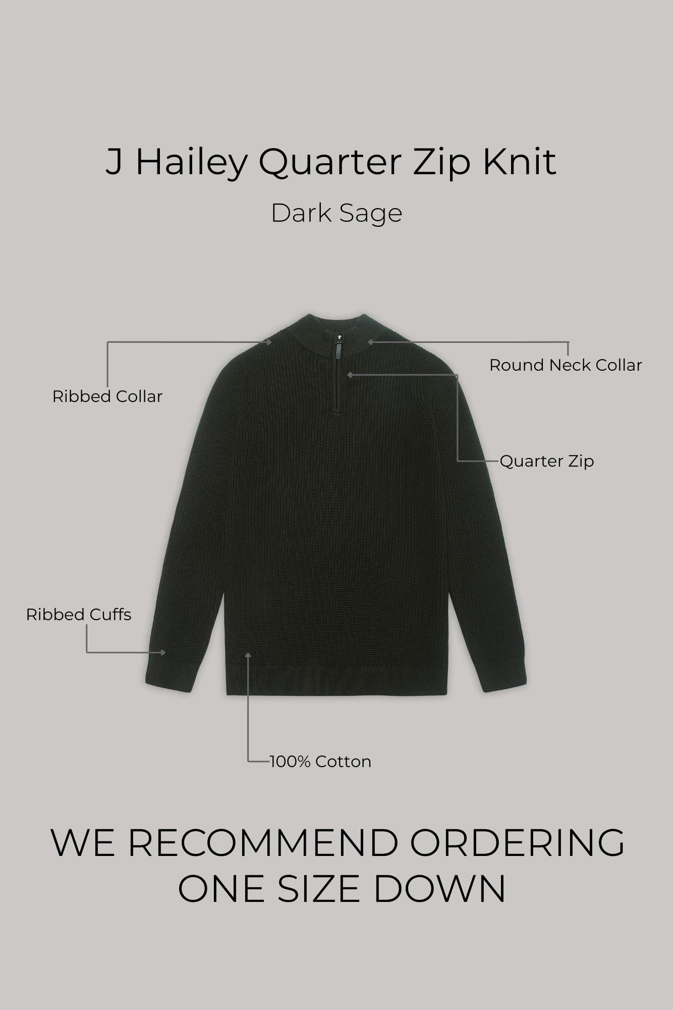 J Hailey Quarter Zip Knit - Dark Sage - Wear London