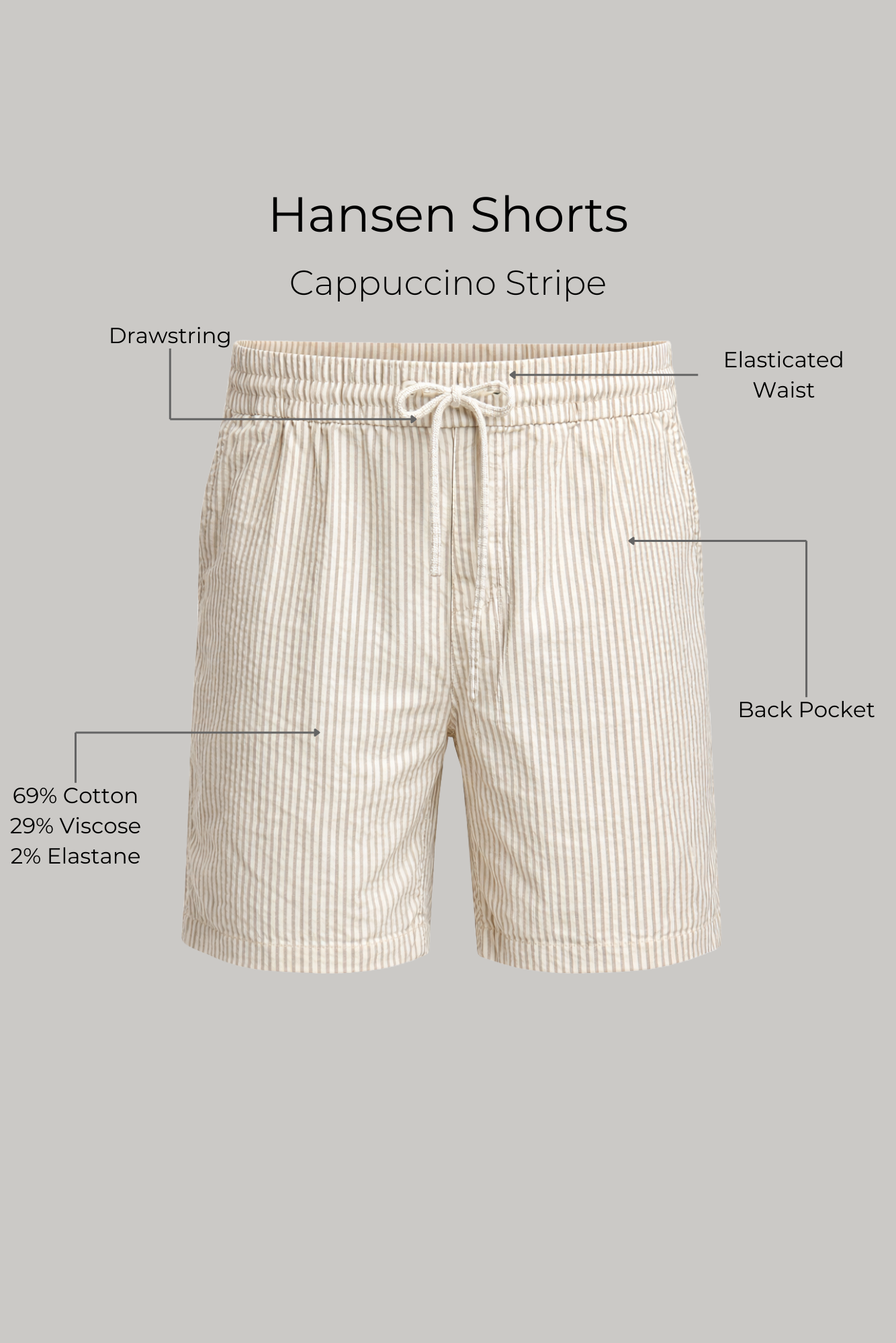 Hansen Shorts - Cappuccino Stripe - Wear London