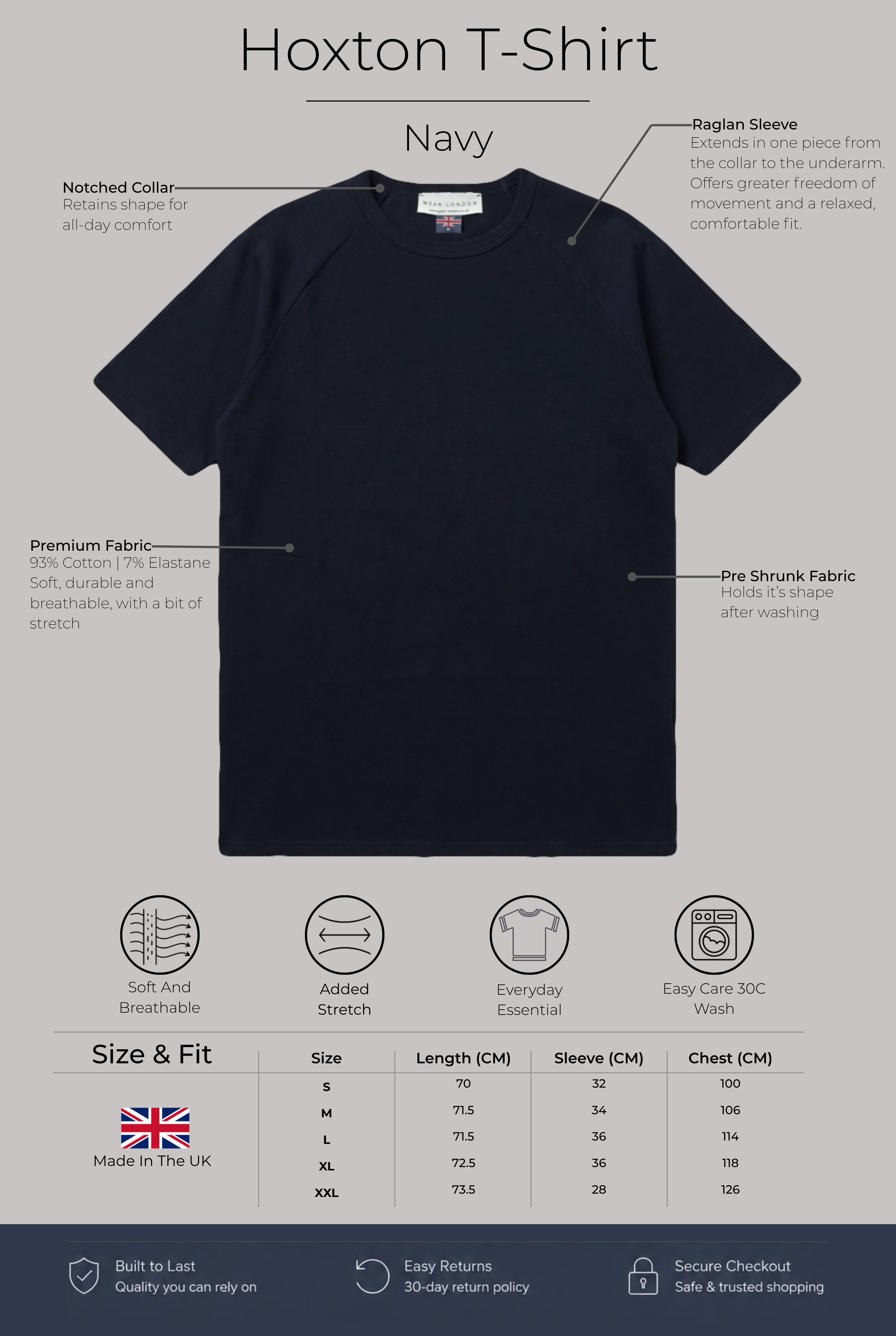 Hoxton Raglan Sleeve Fitted T-shirt - Navy - Wear London