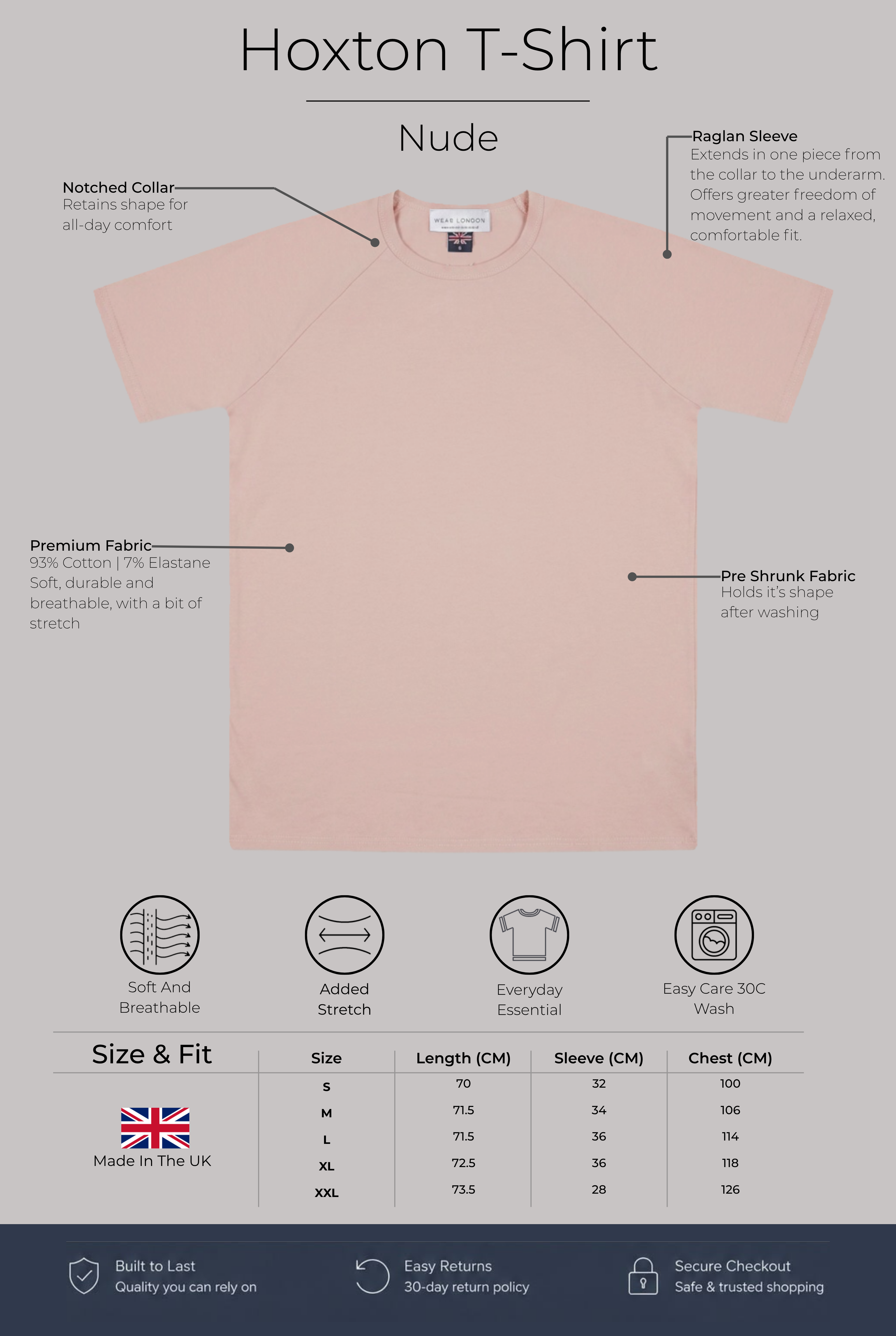Hoxton Raglan Sleeve Fitted T-shirt - Nude - Wear London