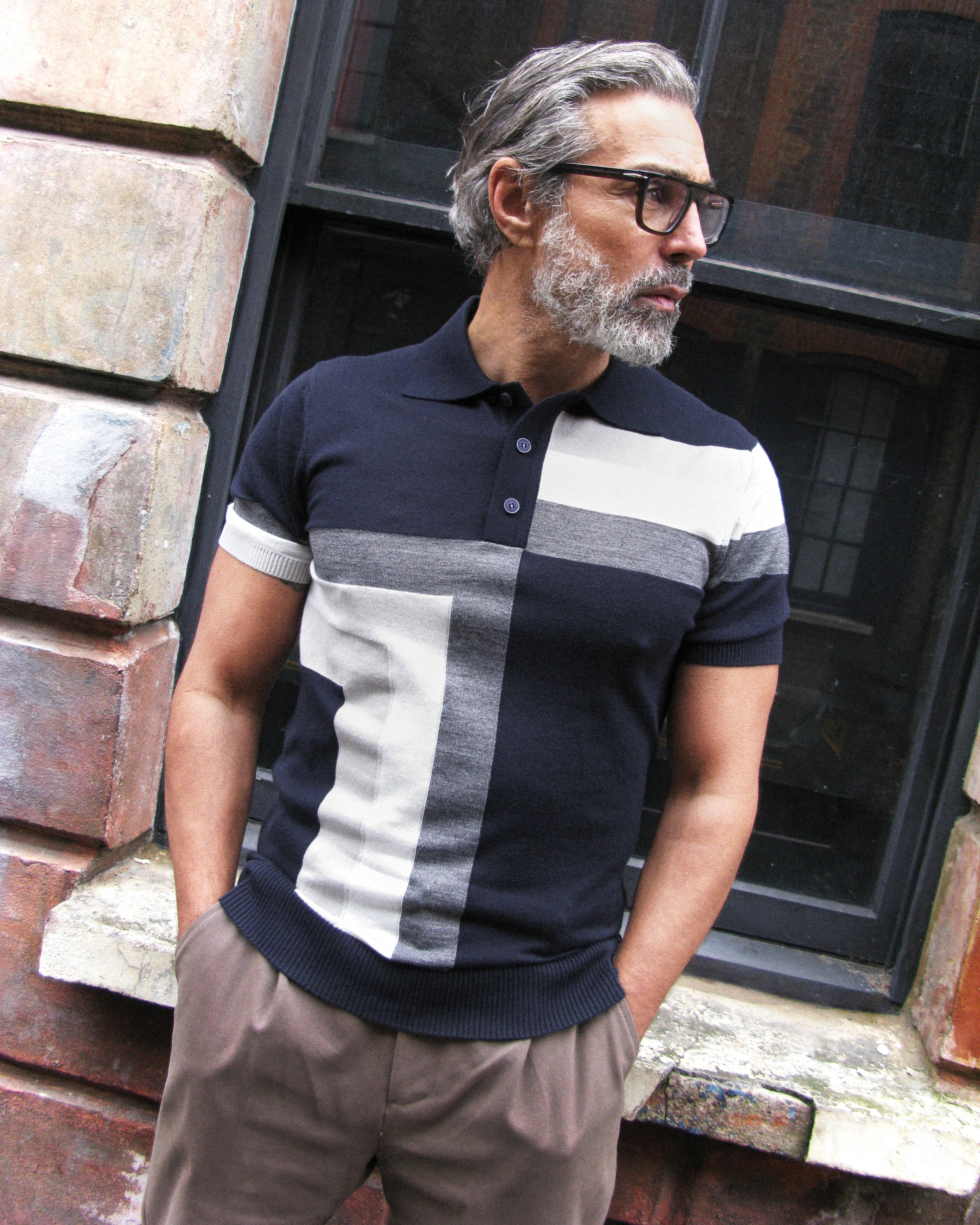 Hampstead - 3 Button Polo - Navy ecru grey - Wear London